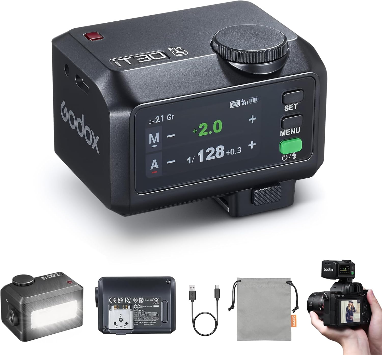 Godox It30Pro S It30 Pro S It30Pros Mini TTL Flash for Sony, 2.4Ghz HSS 1/8000S, Built in Diffuser & Lithium Battery, 1.5S TTL Pocket Flash Speedlite for Sony Camera, 560 Full-Power Flashes (Black)