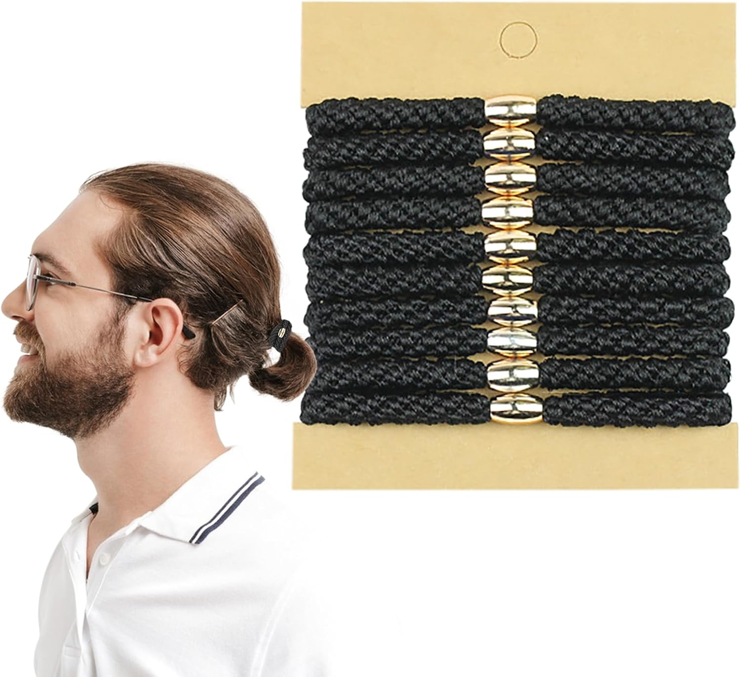 Set of 10 Men'S Hair Bands, Black - Tear-Resistant Nylon Scrunchies with 4-Way Stretch for Non-Slip Hold - Ideal for Sports, Everyday Life and as a Stylish Bracelet image number 3
