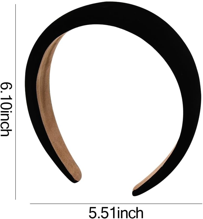 Black Velvet Headband Wide Padded Headbands Soft Puffy Headband for Women Girls Sponge Headbands for Yoga Sports No Slip Hairband for Thick Thin Hair Styling Accessories image number 2