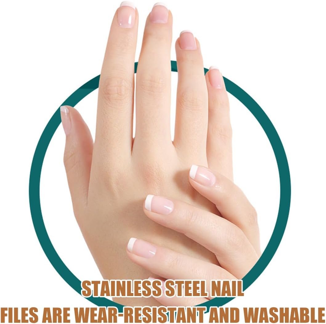 VODAFQS Stainless Steel Nail Files, Professional Double Sided Nail Files, Metal Nail File for Manicure and Pedicure, Silver, Small image number 2