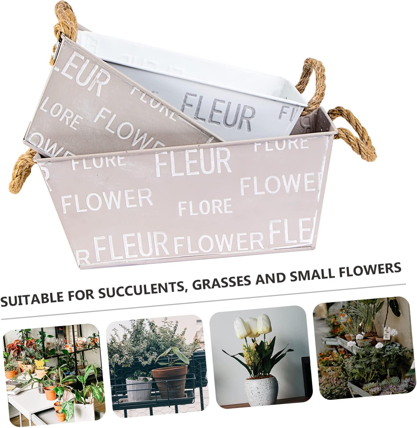 Kisangel 3Pcs Iron Flowerpot Creative Flowerpot for Gardening Plant Container Unique Design for Indoor Plants Oblong Shape for Succulent Decor Random Color image number 1