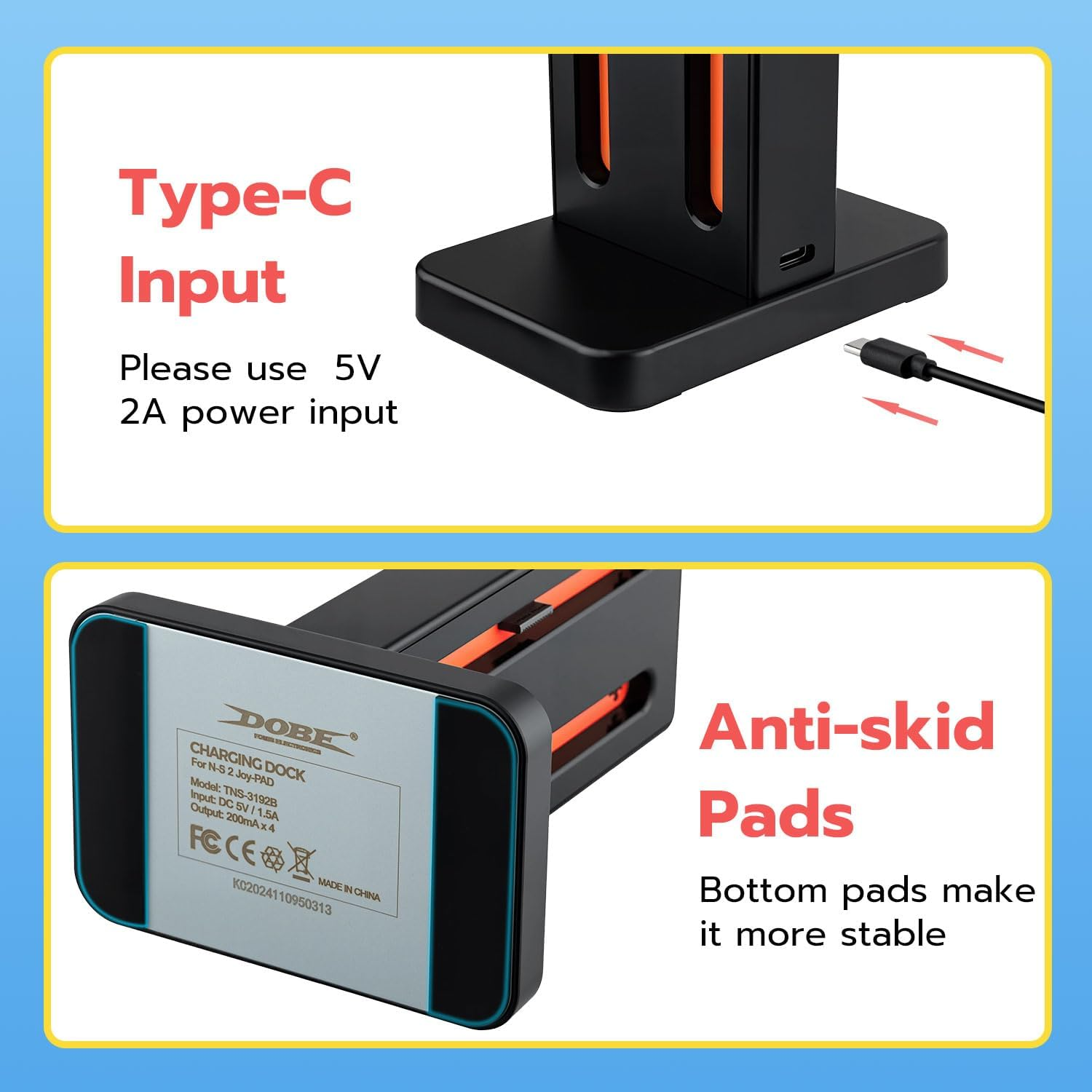 Mcbazel Charging Dock for Switch 2 Joy Con,4 in 1 Charging Dock for Nintendo Controller, Disassembly Charge Station, Type-C Charging Cable Included-Black image number 1