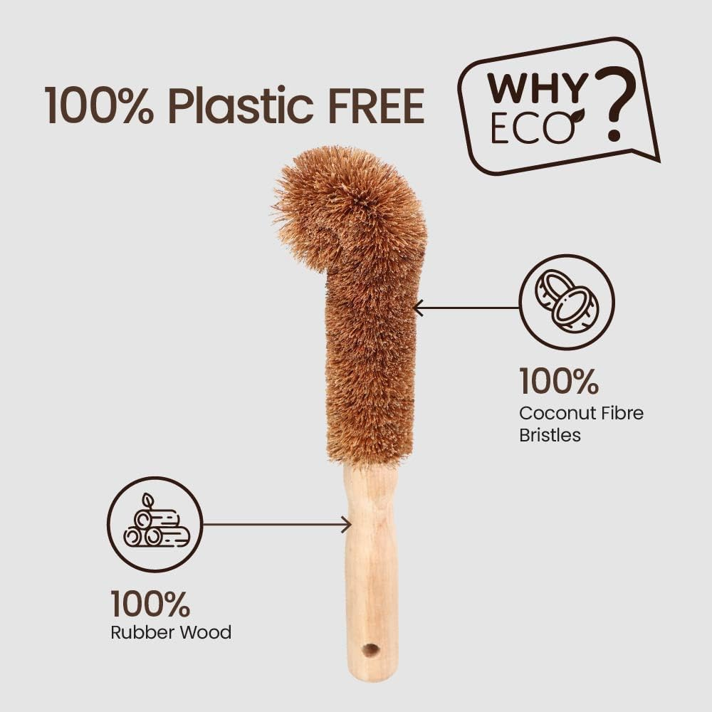 Eco Basics Natural plus Cup & Mug Brush &ndash; Ethically Handmade by Female Artisan, Natural Rubber Wood & Coconut Fibers, Plastic-Free, 24X6 Cm, Eco-Friendly Cleaning for Cups & Mugs image number 4