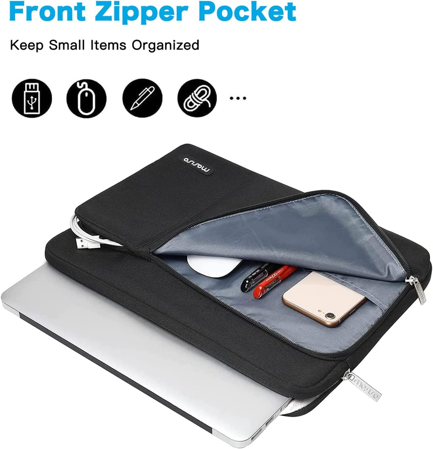 MOSISO 360 Protective Laptop Sleeve Bag Compatible with Macbook Air 15 Inch M2 A2941 2023/Pro 16 2023-2019 M3 A2991 M2 A2780 M1 A2485 A2141, 15-15.6 Inch Notebook with 2 Front Separate Pockets, Black image number 3