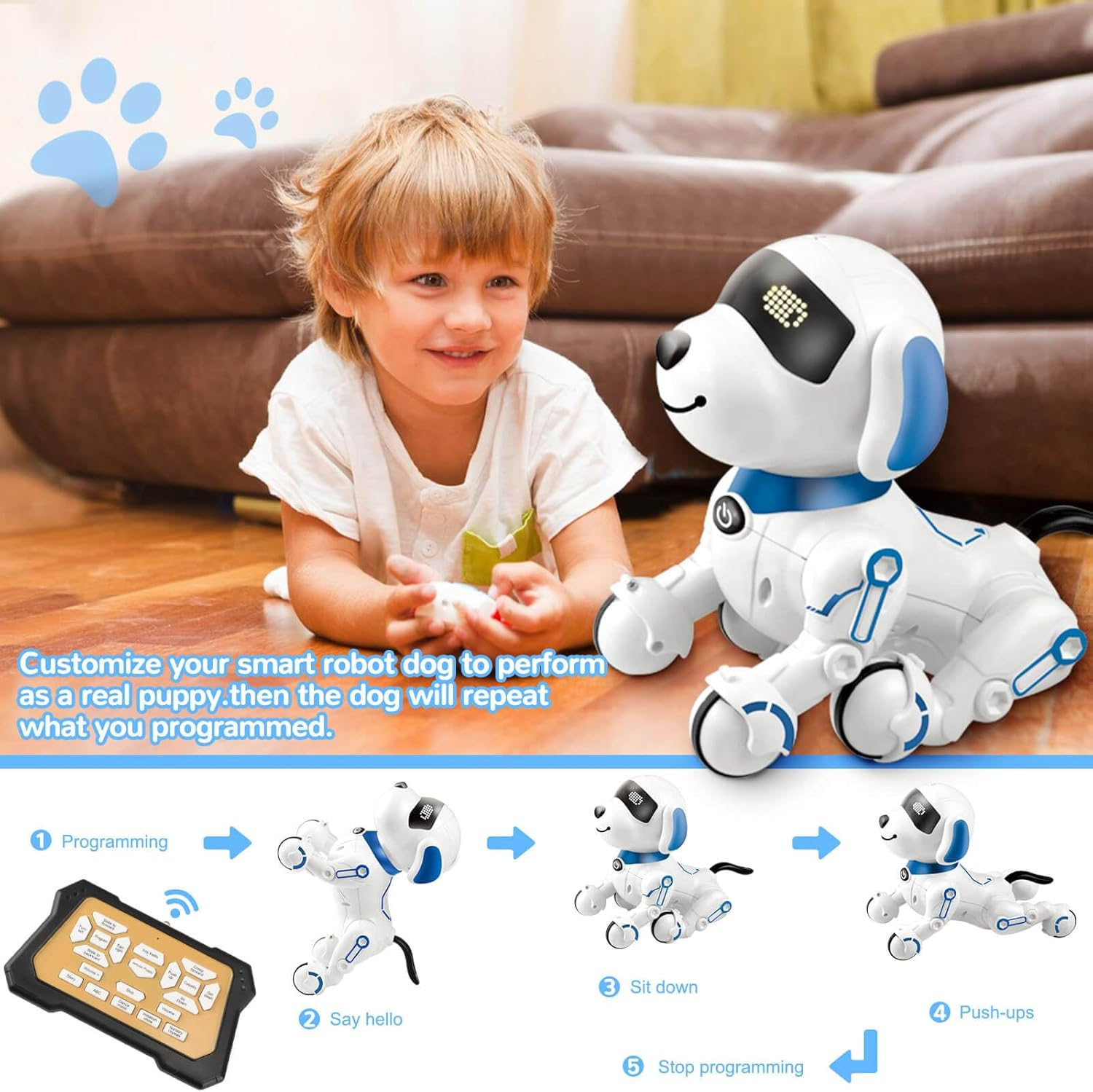 Robot Dog Toys for Kids 8 9 10 11 12, Remote Control Dogs, Robot Dog for Kids 8-12, Pet Robotic, Electric Dog Toy, Robotic Dogs, Toys for 5 6 7 8 9 10 11 12 Years Old Boys Girls, Blue, Y878 image number 1
