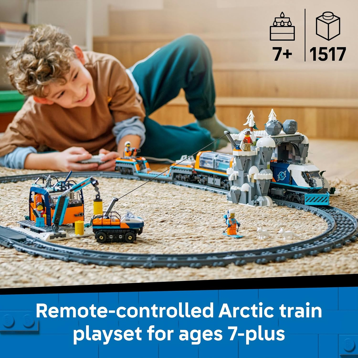 LEGO&reg; City Explorers&rsquo; Arctic Polar Express Train 60470 Set for Fans of STEM Toys and Pretend Play Aged 7 and Up, Motorized Locomotive with 2 Cars, 6 Minifigures, 2 Arctic Fox Figures and More image number 4
