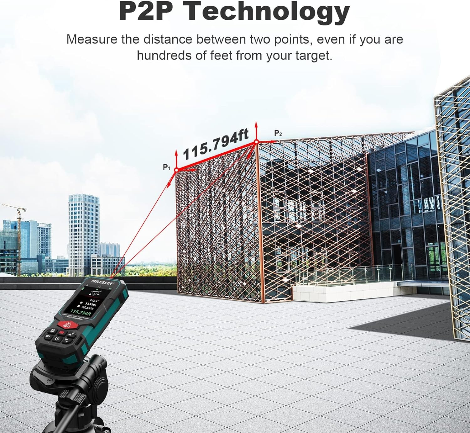 Laser Measurement Tool, Mileseey 330Ft Multifunctional Laser Measure with 2.4" Color Backlit Display, Rechargeable Laser Distance Meter with Angle Sensor, M/Cm/Mm/In/Ft+In Measurement Unit image number 1