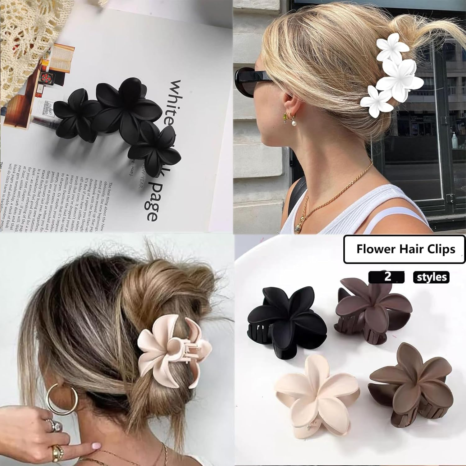 Flower Hair Clips Large Hawaiian Flower Hair Claw Clamp for Women Thin Thick Curly Hair (Large and Small) image number 6