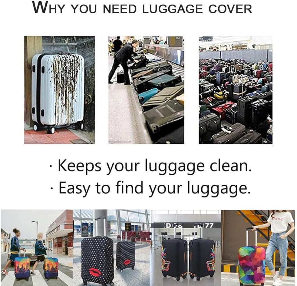 Morbuy 3D Collage Washable Suitcase Protector Anti-Scratch Elastic Spandex Suitcase Cover Fits 18-32 Inch Trolley Luggage Travel Accessories with Luggage Tags (M(22"-24"),Painting) image number 6