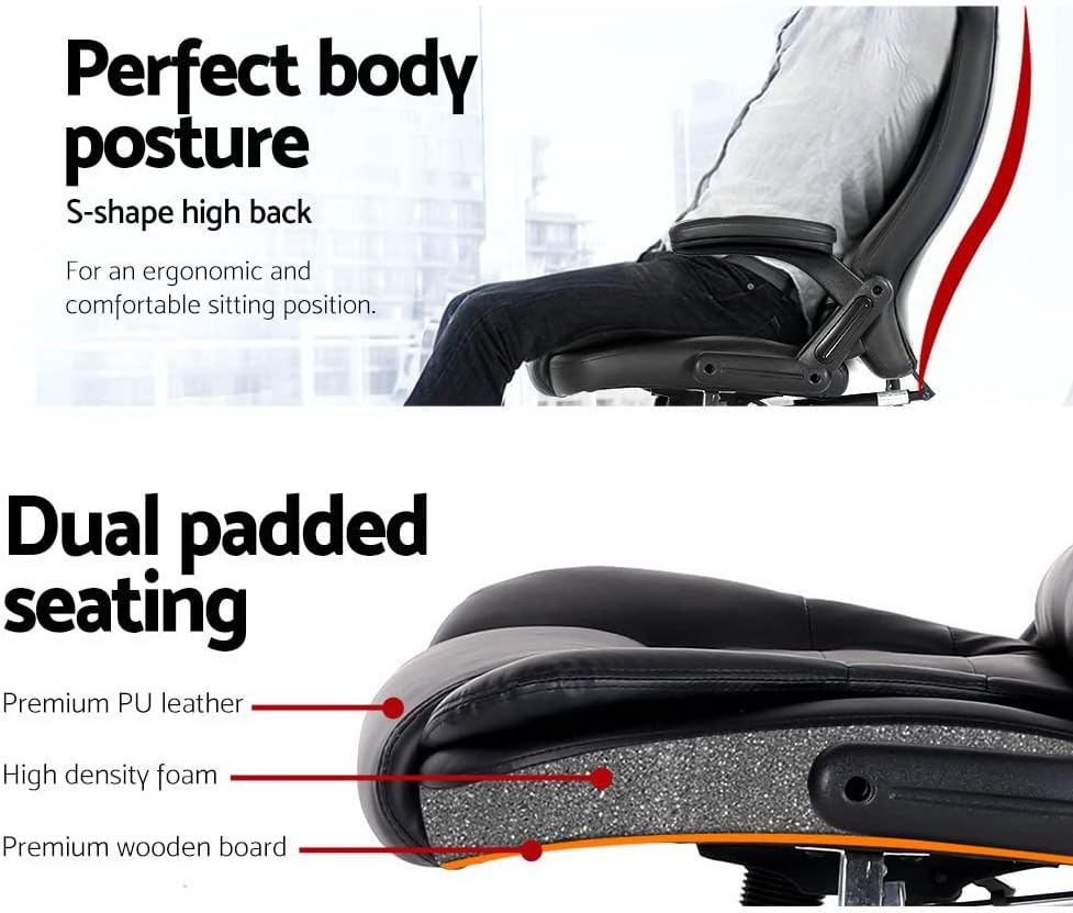 Artiss Massage Office Chair, PU Leather 8 Point Ergonomic Gaming Computer Desk Recliner Chairs Armchair for Room Executive Home, Adjustable Height 360&deg; Rotation Black - Beige image number 2