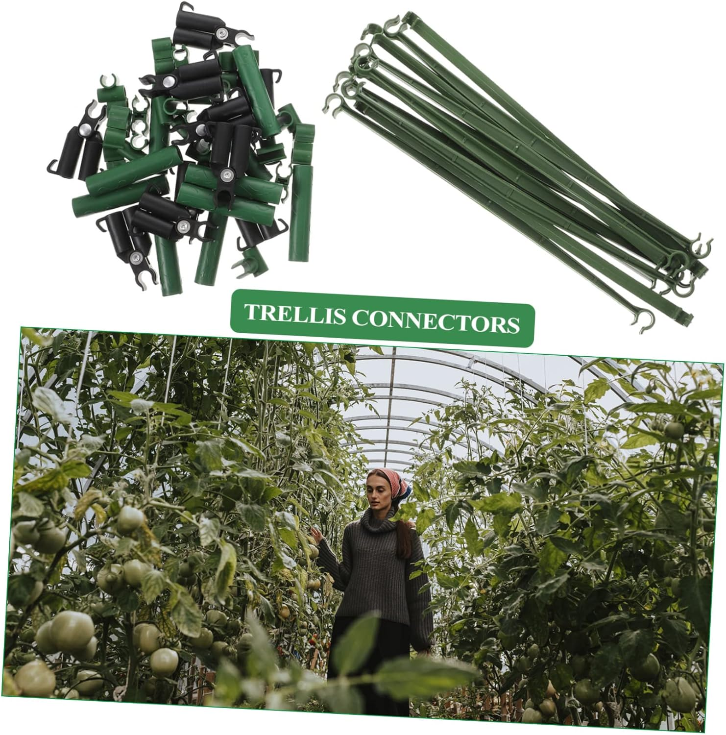 INOOMP Garden Trellis Connectors and Plastic Buckle for Plant Supports, 50Pcs Set with 11Mm Adjustable Fixing Connectors, Plastic-Coated Garden Stakes for Outdoor Trellis and Fence image number 2