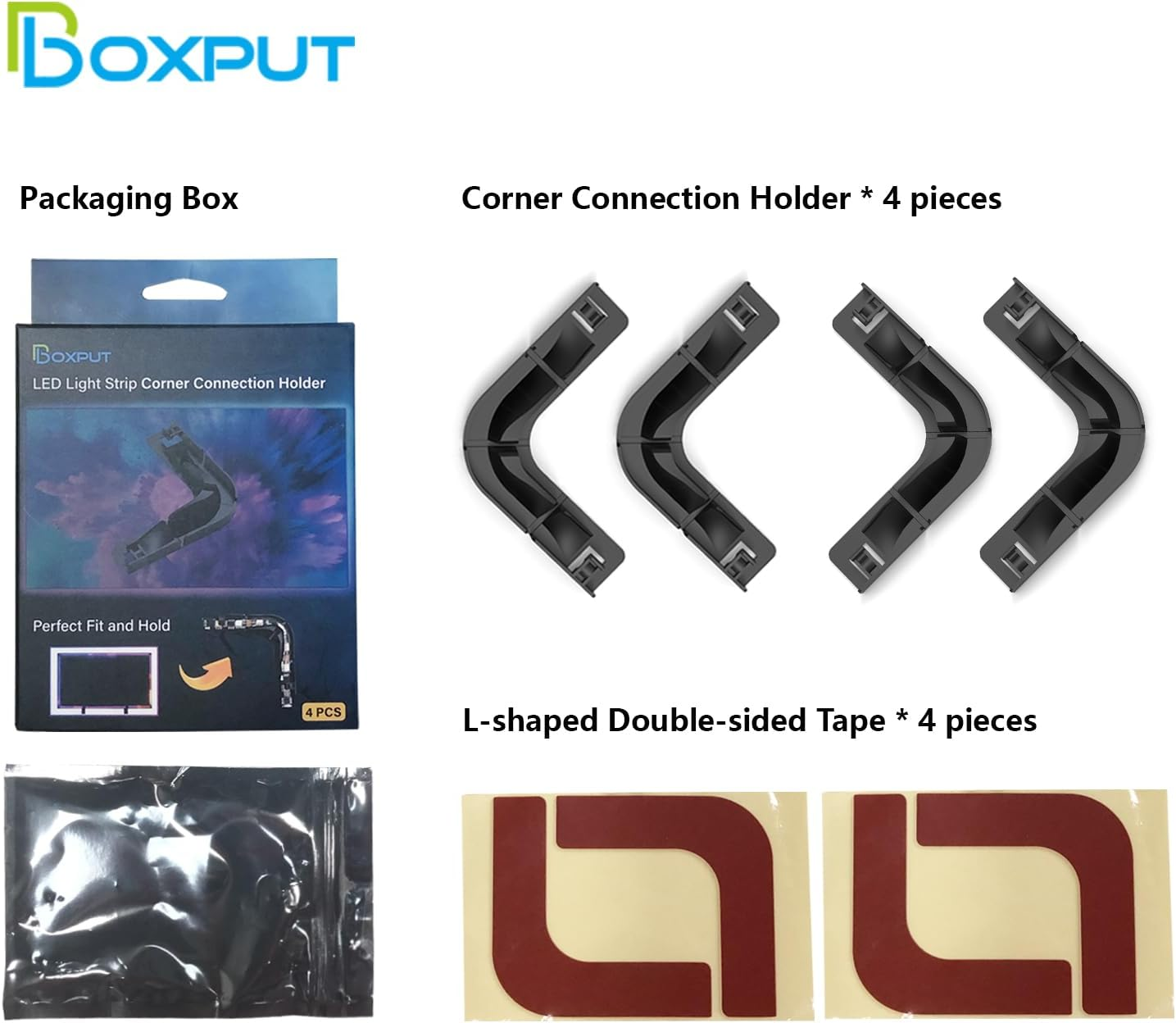 BOXPUT LED L Shaped Corner Bracket Light Strip Connectors Replacement LED Lighting Adapter, Installation Clip for 8Mm to 12Mm LED Strips CH1 (Black) image number 2