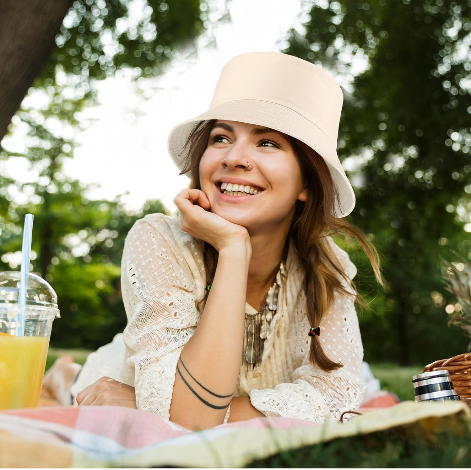 12 Pcs Bucket Hats for Men Women Bulk Cotton Fishing Cap UV Protection Beach Foldable Solid Color Summer Sun Cap image number 3