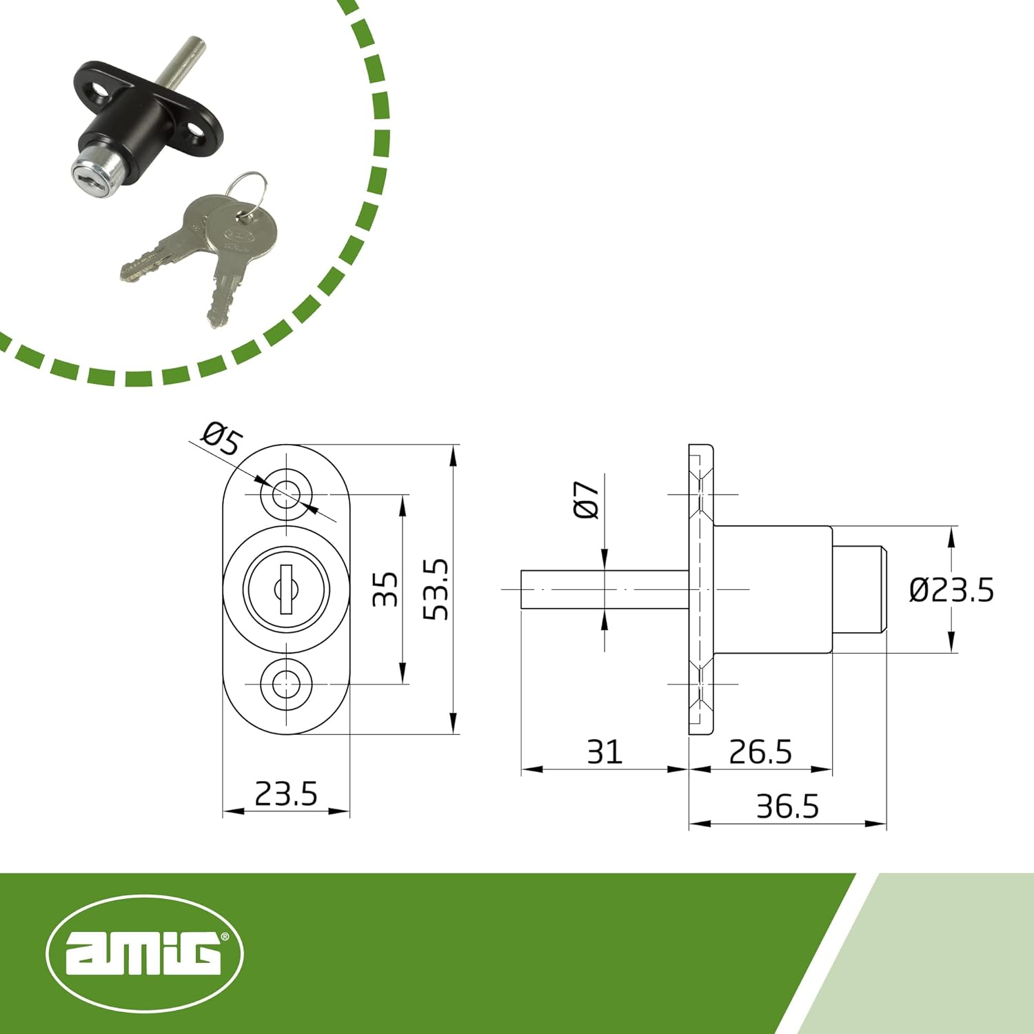 Amig - Security Lock for Windows Model 45 | Mortice Lock with 2 Keys + Screws for Installation | Made of Steel Painted Black | Dimensions: 53 X 23 Mm image number 1