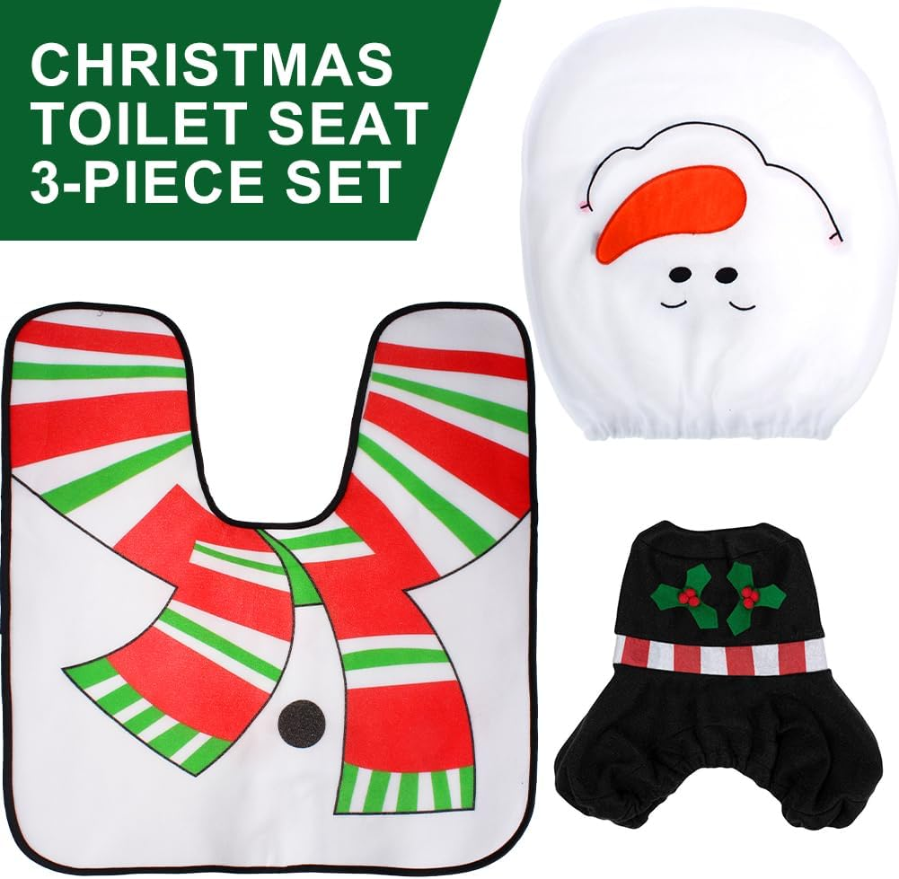 Christmas Decorations,H HOME-MART Christmas Toilet Seat Cover and Rug Set Tank Lid Covers Tissue Box Cover Xmas Decorations Funny Bathroom Santa Claus Snowman Elf Festival Decor image number 3