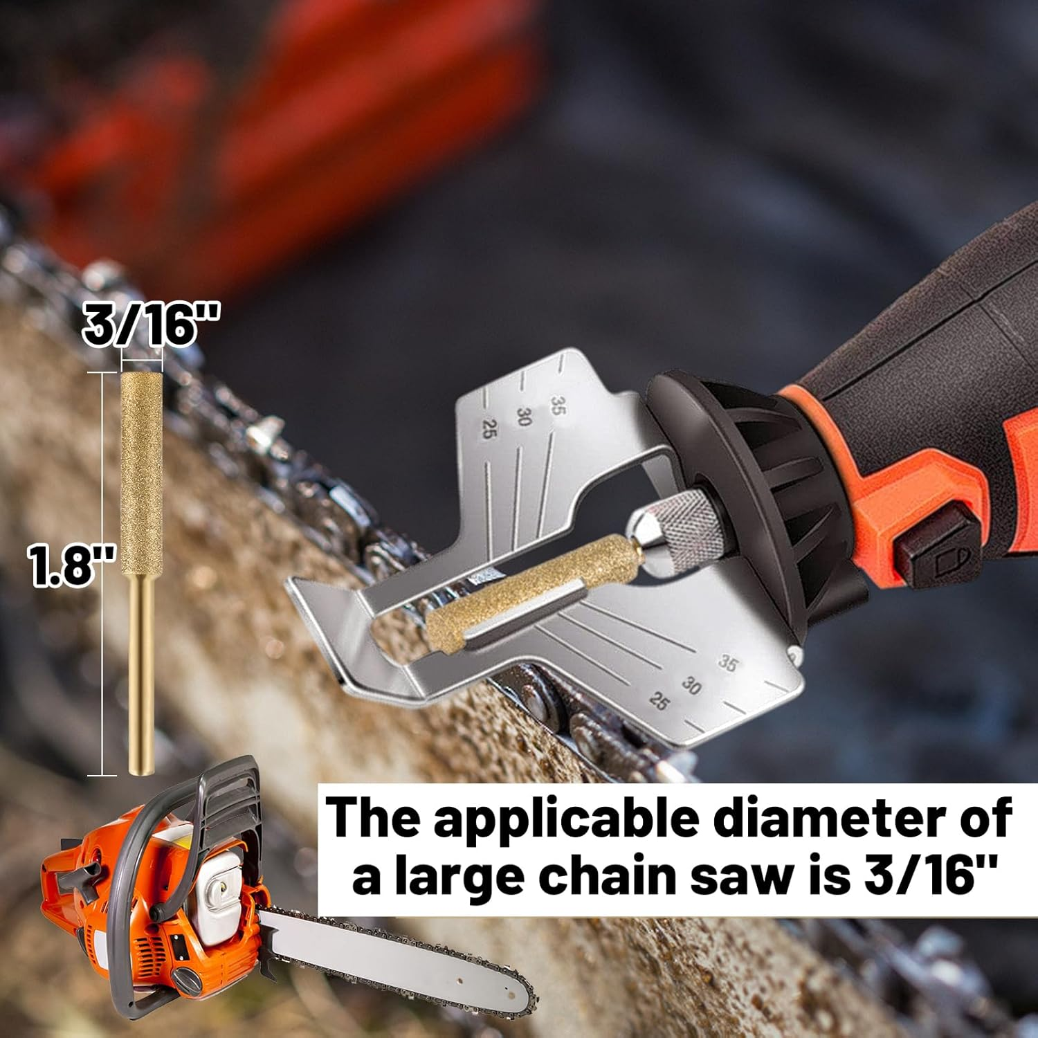 36Pcs High Hardness Diamond Chainsaw Sharpener, Durable Emery Made, Easy to Install, 3 Sizes Titanium Plated Sharpening Wheels for Chainsaw Sharpener, 12 Pcs Each Size(5/32'', 3/16'', 7/32'') image number 2