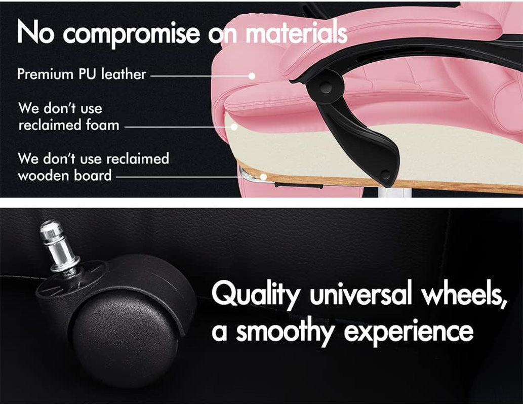 ALFORDSON Ergonomic Office Chair with 150&deg; Recline & Footrest, Computer Desk Chairs with SGS Approved Gas-Lift, Executive Swivel Leather Video Game Chair, Max 180Kg (Earl Pink)