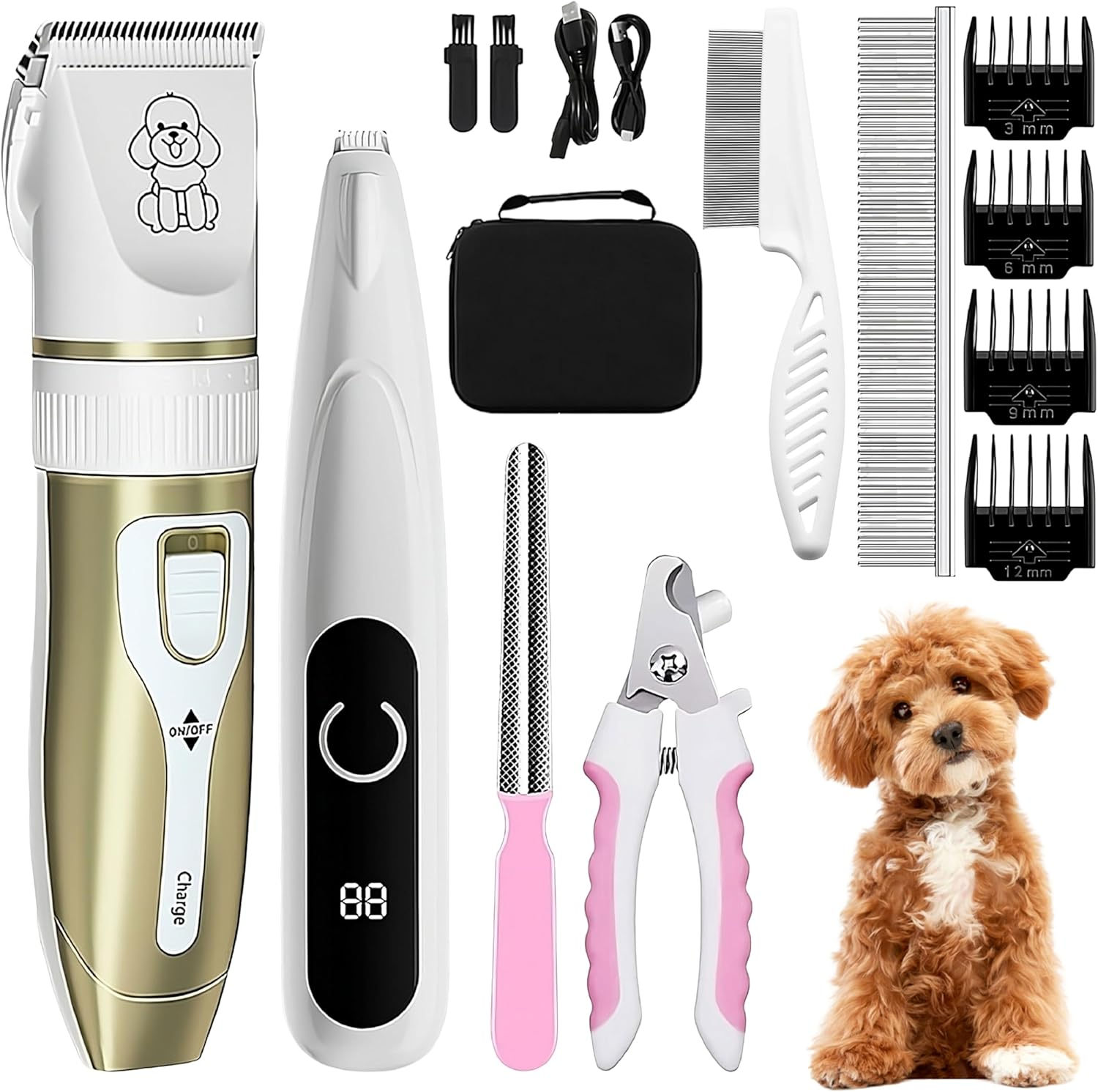 Electric Pet Grooming Kit &ndash; Low Noise Cordless Dog & Cat Clippers, Precision Trimmer, Nail Clippers, USB Rechargeable, for Home Grooming & Hair Trimming image number 4