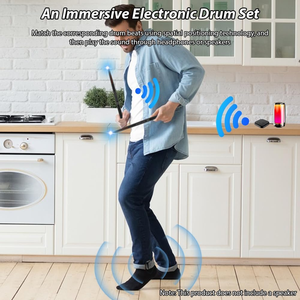 Daseeme Electronic Drumsticks a Drum Stick with 2 Foot Pedals 16D Speaker DSP Level Sound Card Low Delay Portable Electric Rhythm Drum Sticks for Beginners Adults Professional Drummer Student image number 1