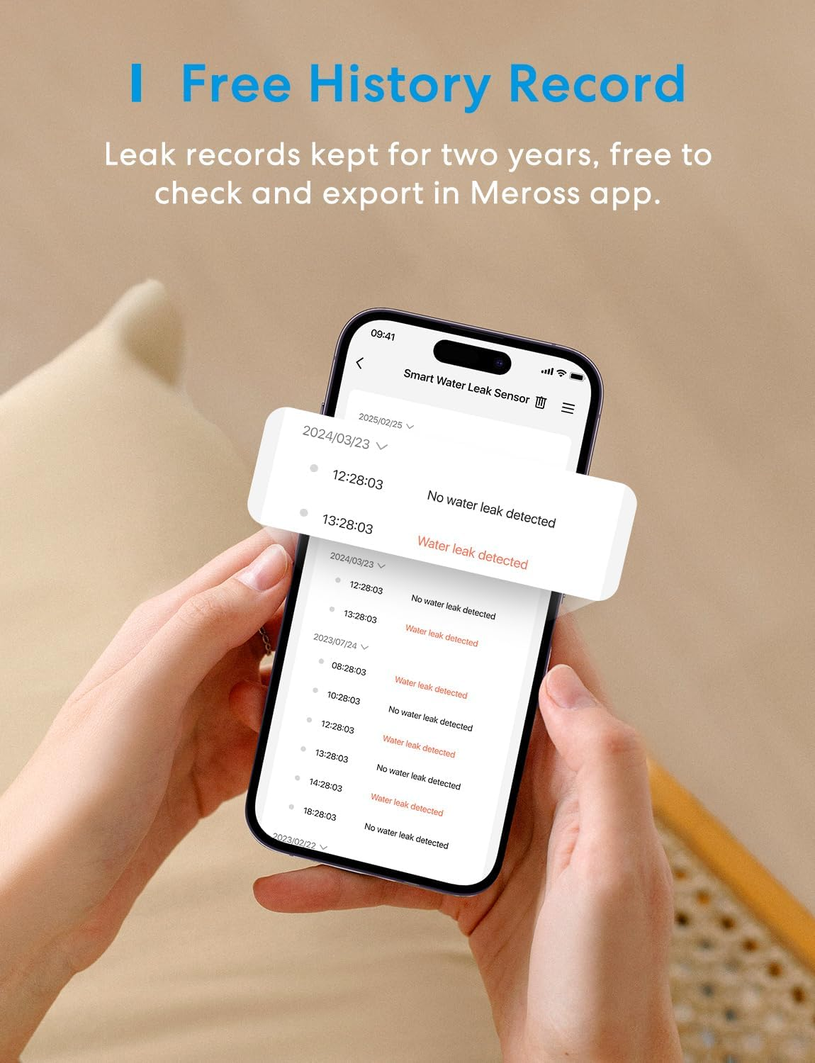 Meross Smart Water Detector with Hub | Water Leak Sensor WLAN IP66 | up to 100 Db Sensor & App & Hub Alarm | Smart Water Alarm Detector for Kitchen, Bathroom, Basement | Battery for 3 Years | 2.4 Ghz image number 3