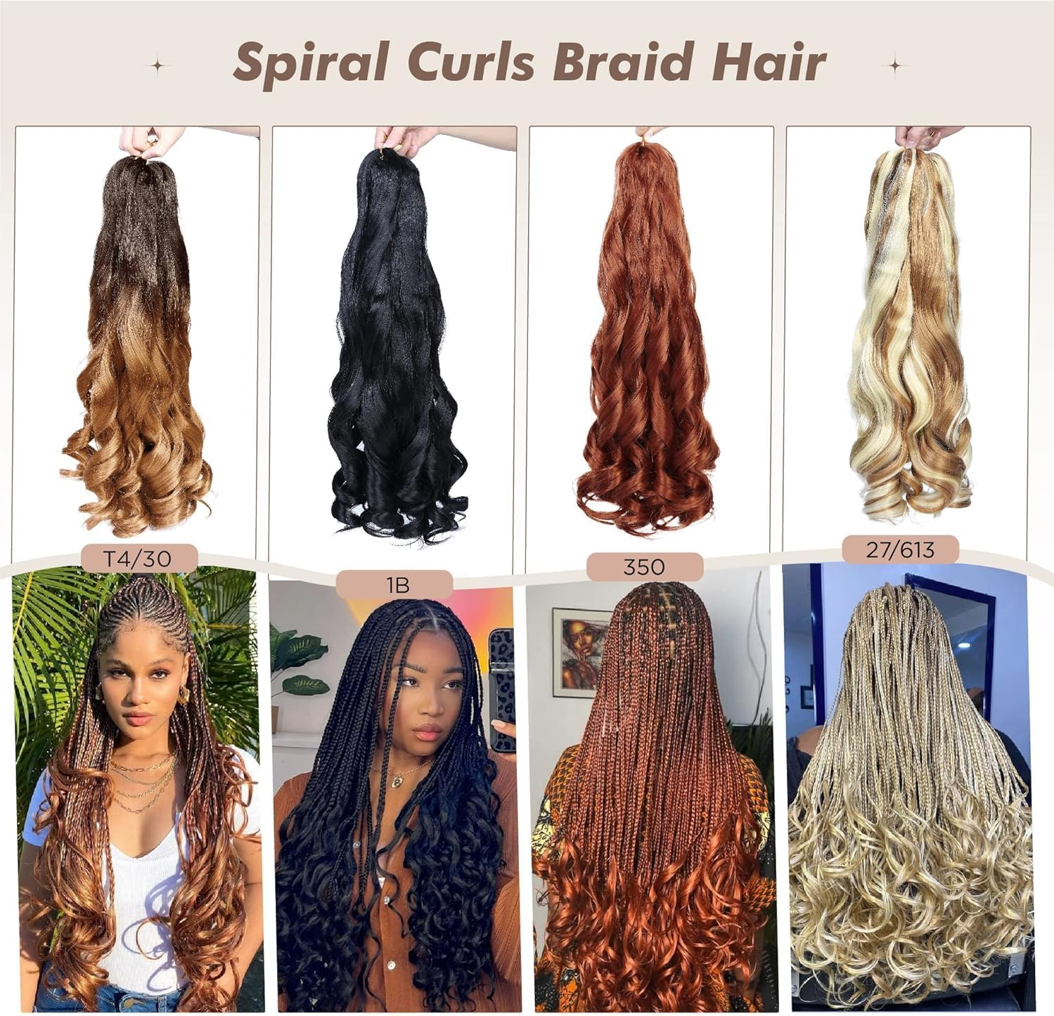 24 Inch French Curl Braiding Hair Pre Stretched 6 Packs Loose Wave Bouncy Braiding Hair Spiral Curly Braids Hair Extensions (1B) image number 5