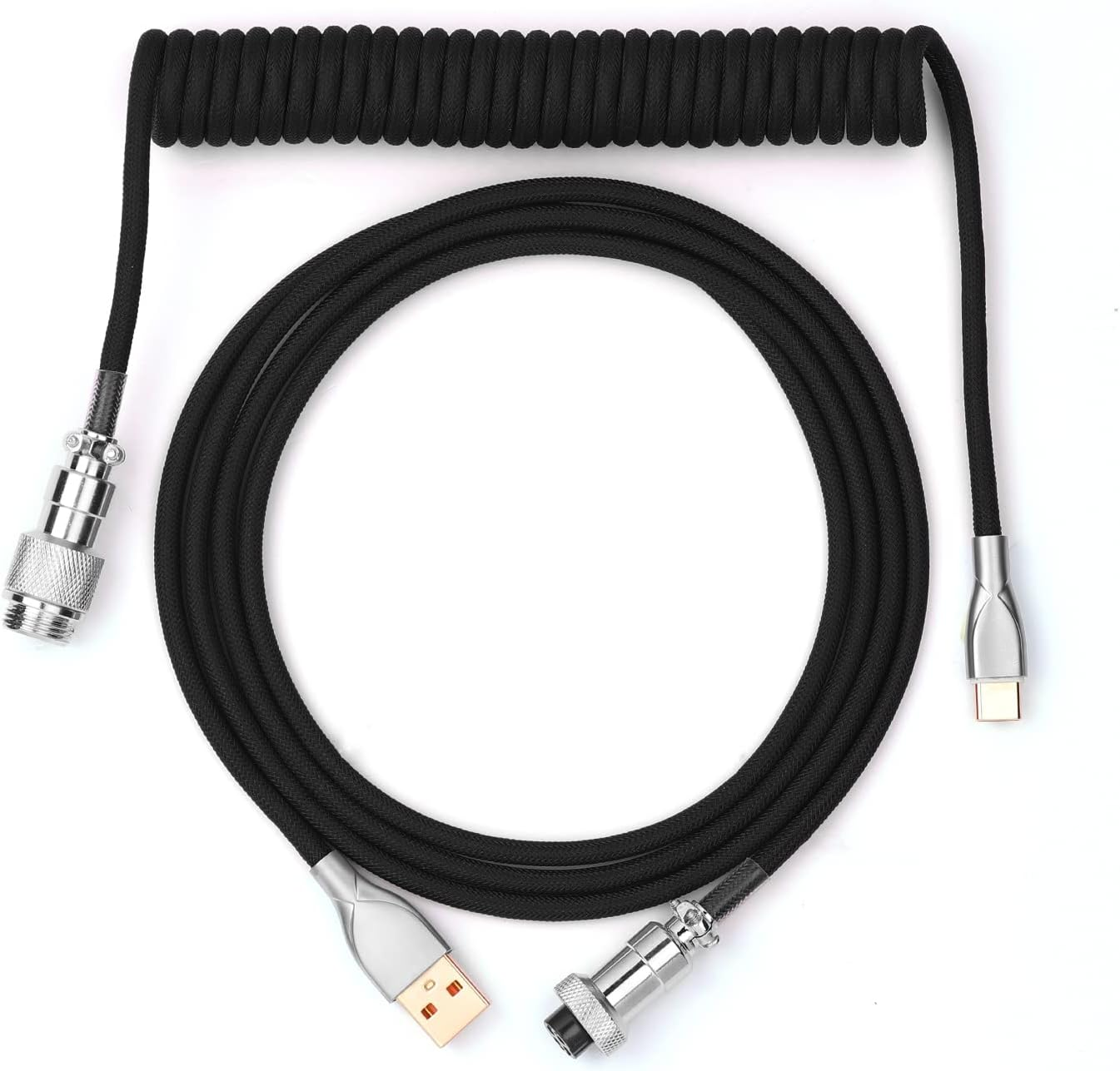 EPOMAKER Mix 1.8M Coiled Type-C to USB a TPU Mechanical Keyboard Space Cable with Detachable Aviator Connector for Gaming Keyboard and Cellphone (Black)