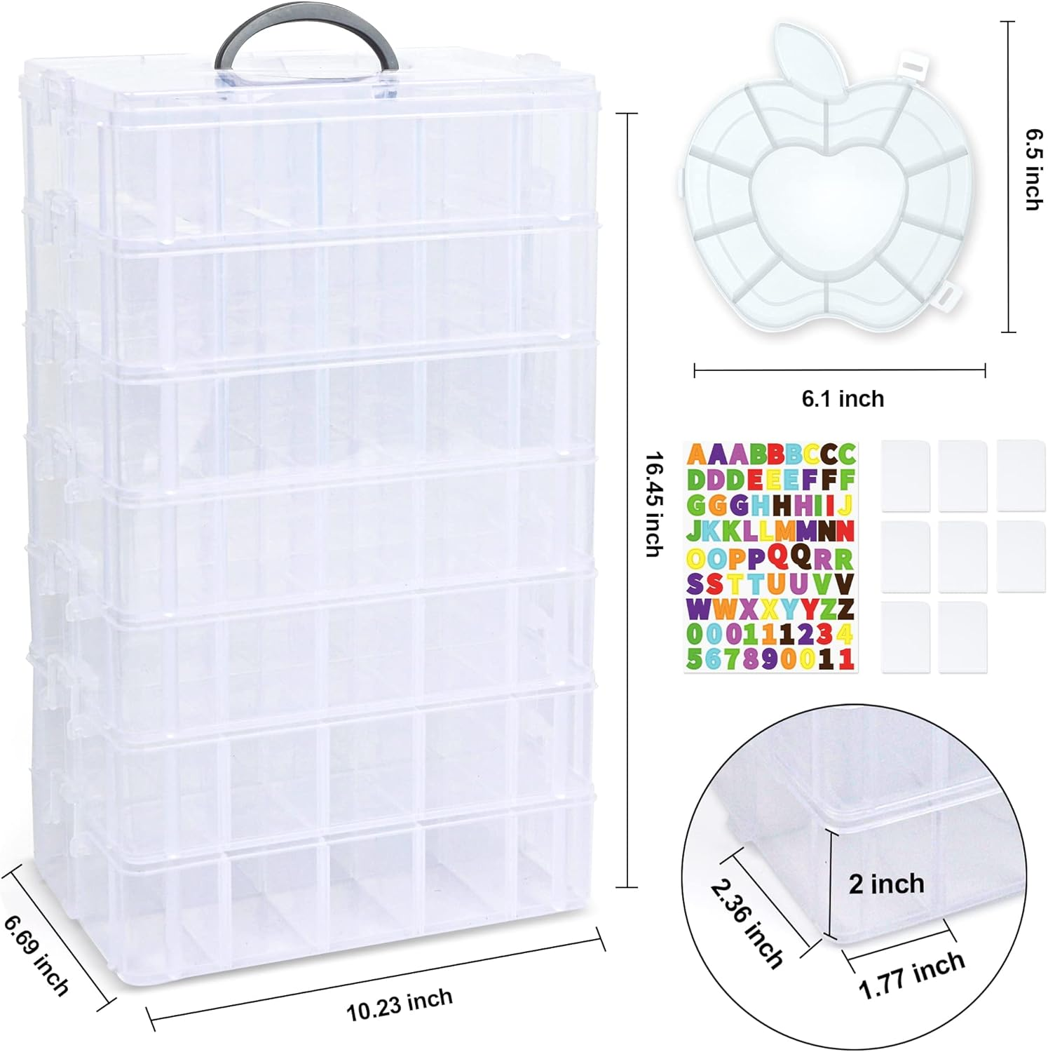 7 Layers Stackable Storage Container, 70 Adjustable Compartments (White) Perfect for Kids Toys, Art Crafts, Jewelry, Supplies, Mini Case & Letter Sticker Included image number 4