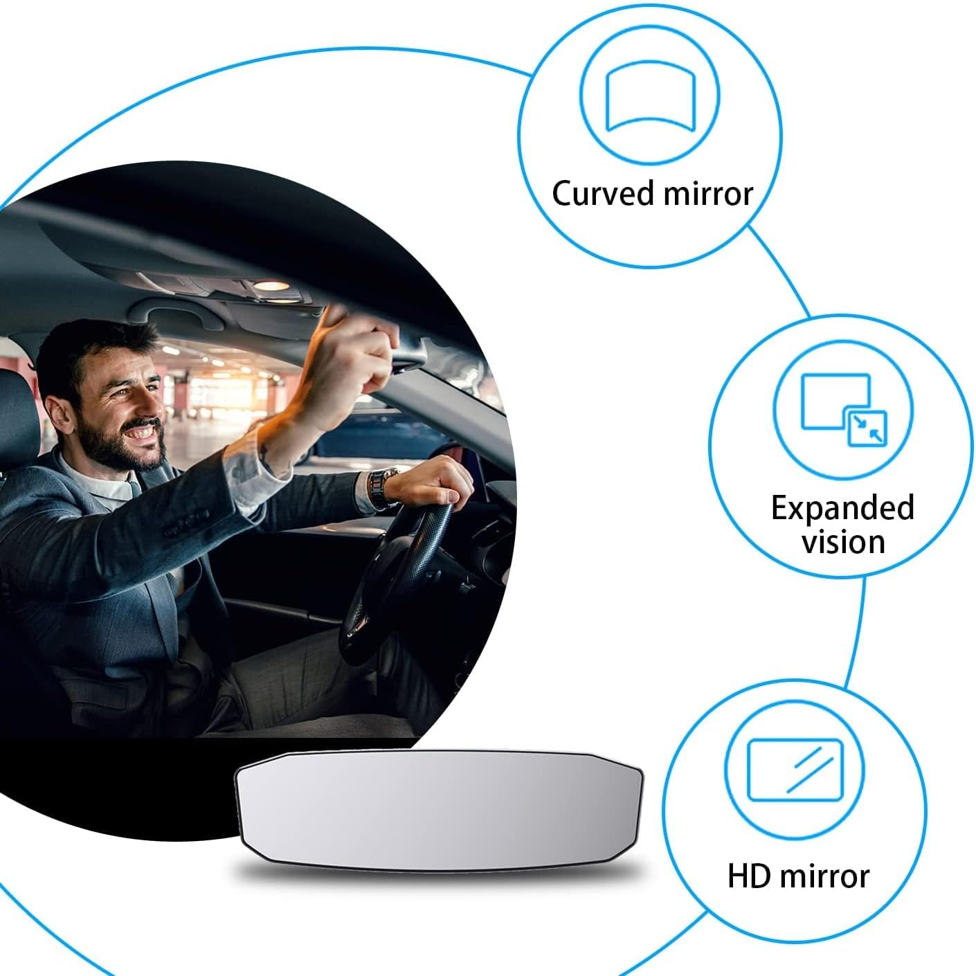 Car Rear View Mirror, Anti-Glare Clip-On HD Wide Angle Extended Curved Mirror, 360 Degrees Adjustable Reduce Blind Spots, Universal Car Accessories for Vehicle, Truck, SUV, Van image number 4