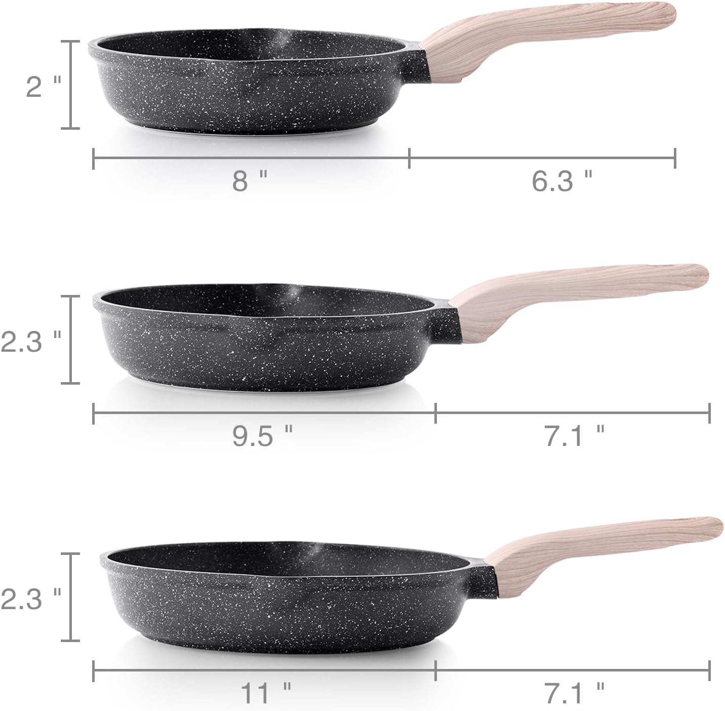 Kordisen Nonstick Frying Pan Set, 3 Piece Skillet Set, Healthy Induction Cooking Pan, Stay-Cool Handle, Compatible with All Stovetops, PFOA Free (20/24/28Cm) image number 6