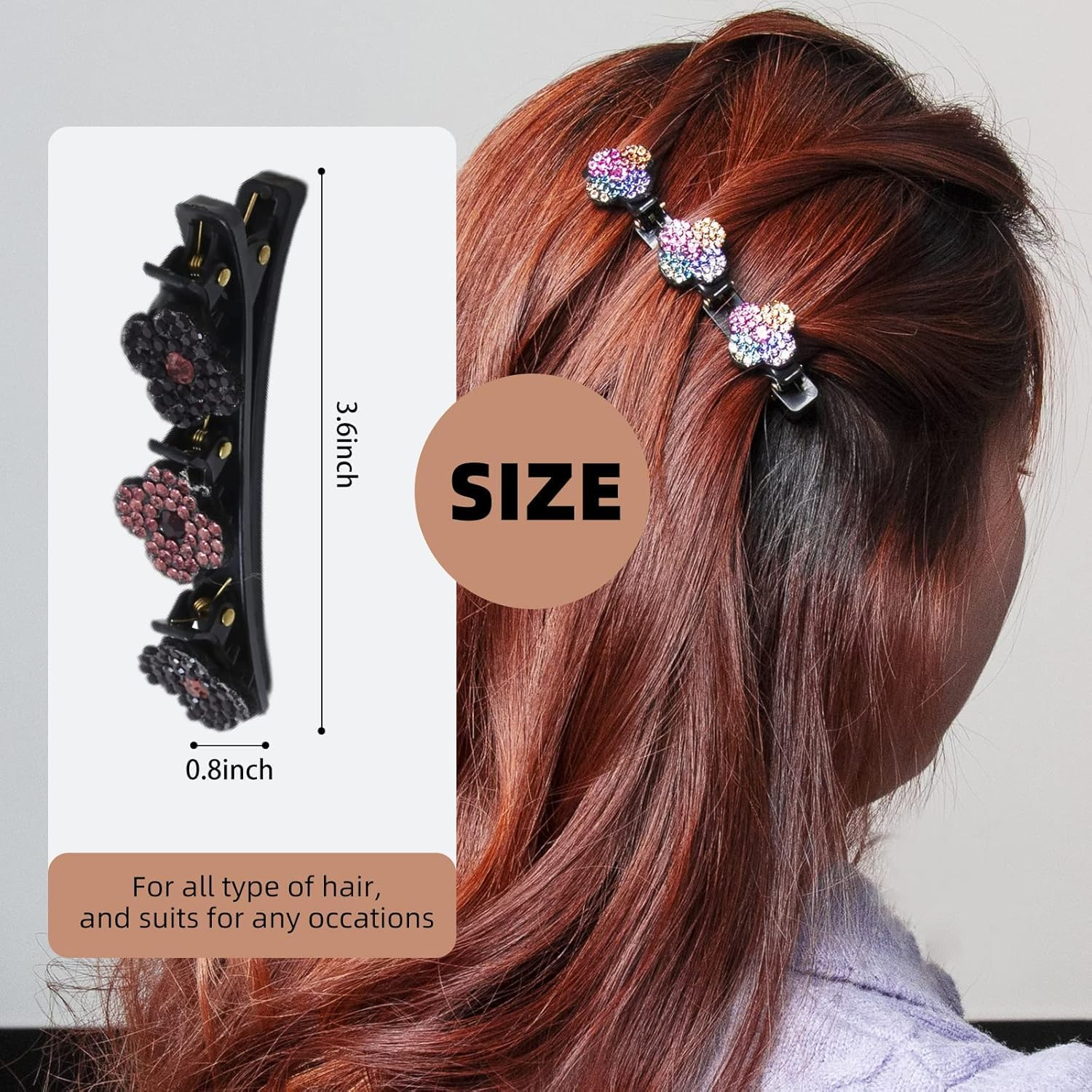 Braided Hair Clips, Sparkling Crystal Stone Braided Hair Clips, Braided Hair Clips for Women, Crystal Stone Braided Hair Clips for Thick Thin Hair Styling Sectioning (A+B+C, 12P) image number 2