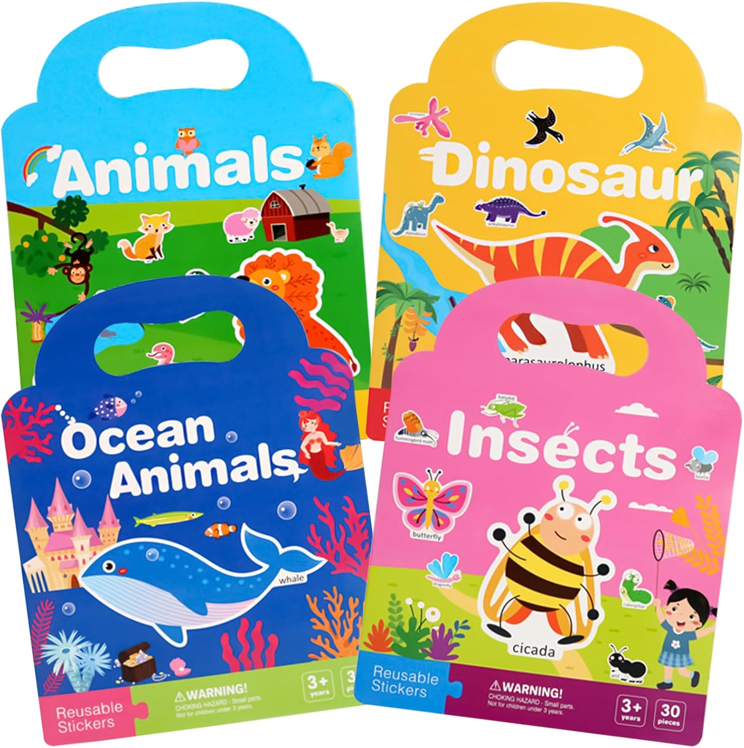 4 Pack Reusable Puffy Sticker Books for Kids, Yakiter Reusable Sticker Book for Kids 2-4, over 126+ Puffy Stickers, Includes Animals, Dinosaurs, Insects, Ocean Animals Themes image number 2
