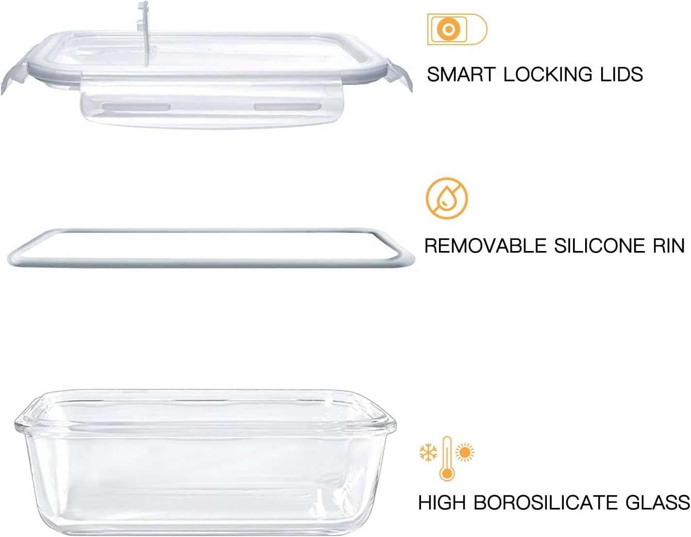 D.M DESIGN&middot;MASTER [5 Pack, 30 OZ - Glass Meal Prep Containers, Glass Food Storage Containers with Lids, Glass Lunch Containers, Dishwasher Microwave Freezer Oven Safe image number 3