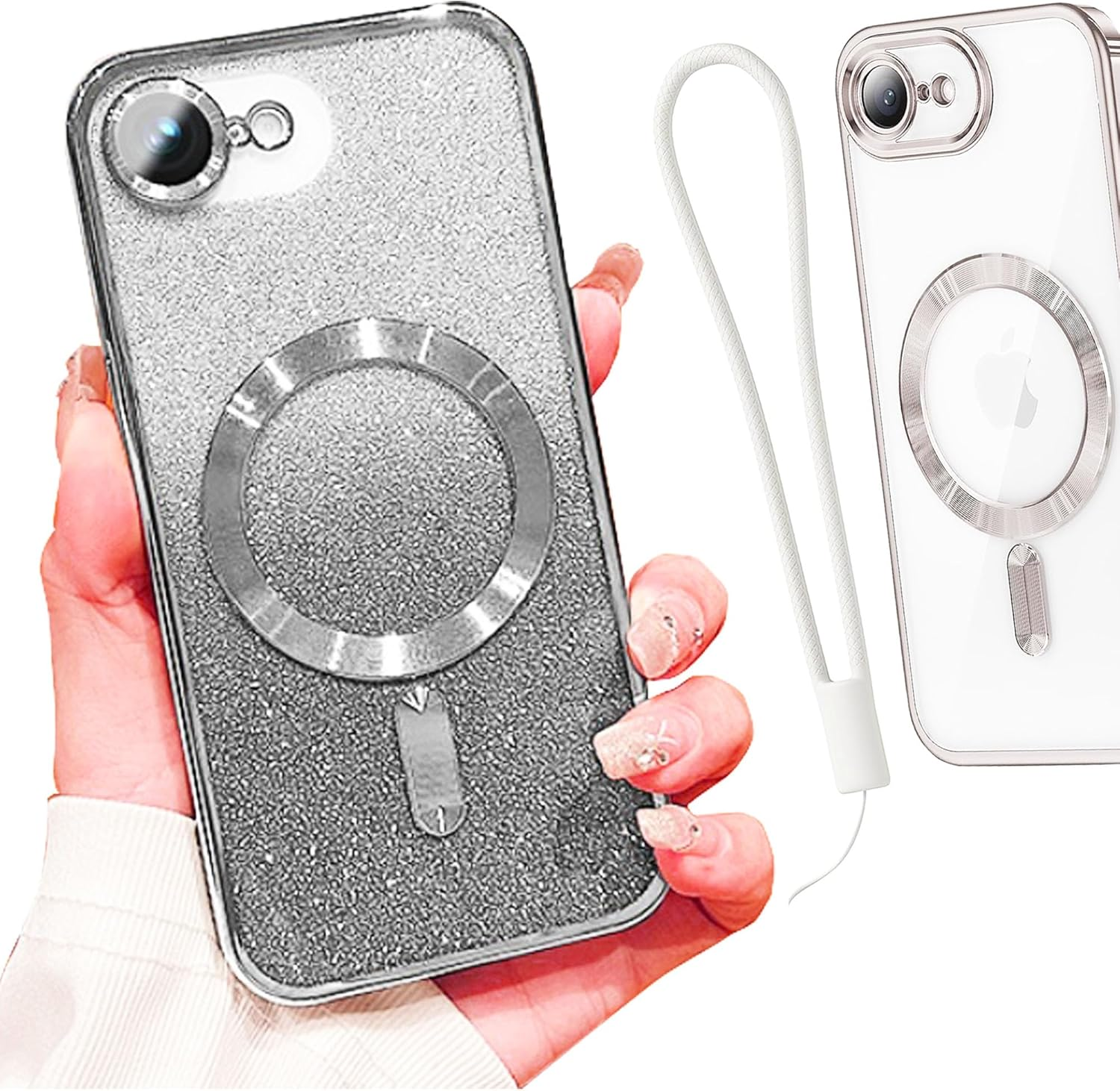 For Iphone 16E Case Clear Magnetic Glitter Phone Cases [Compatible with Magsafe] Protector Slim Sparkle Luxury Plating Shockproof Protective Cover Women (Pink, Iphone 16E)