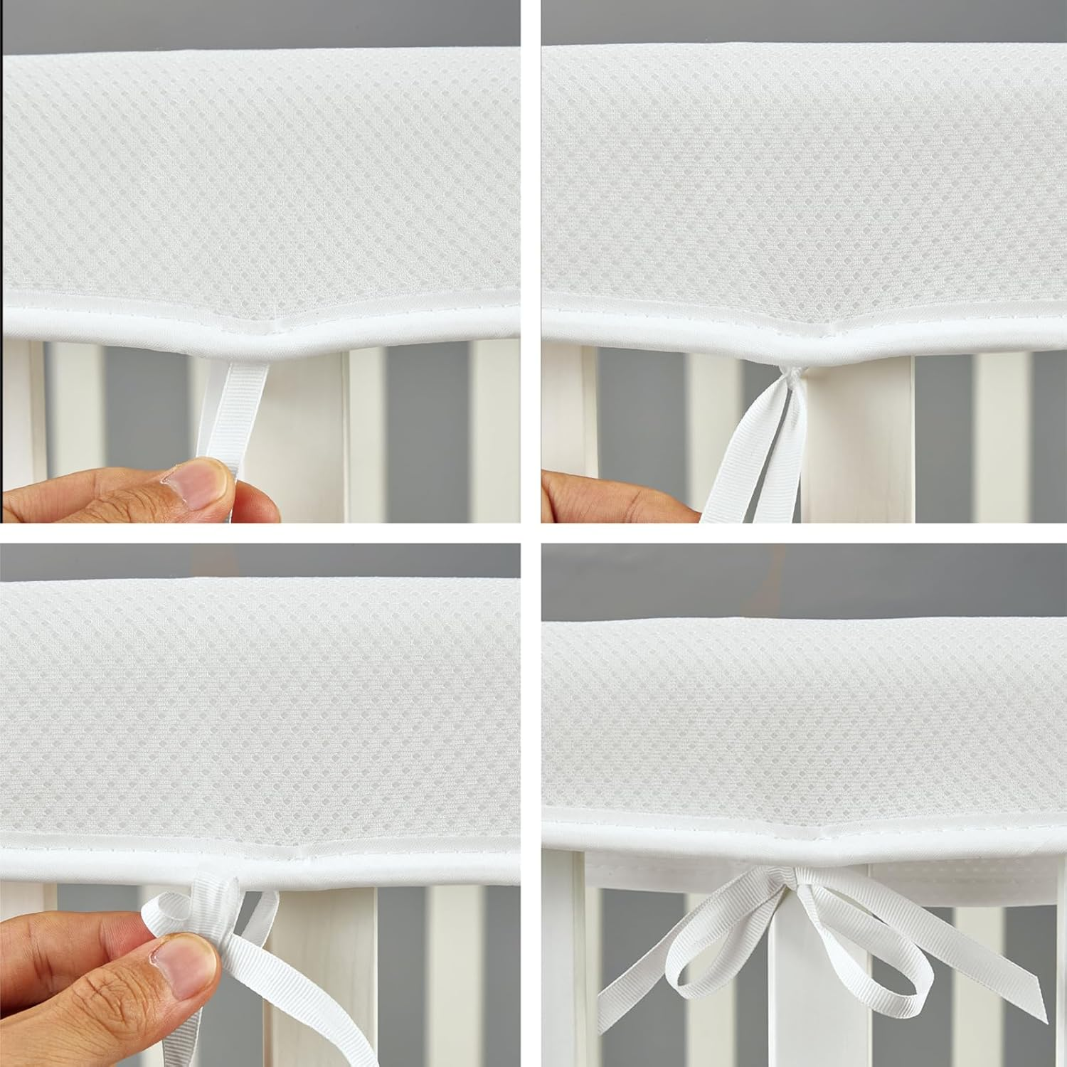 3 in 1 Breathable Mesh Liner for Life Size Cribs,White Soft Anti-Collision Strip Corner Covers,Protect Baby Teeth and save Crib Rails, Rail Edge Protector Strip (Gray)