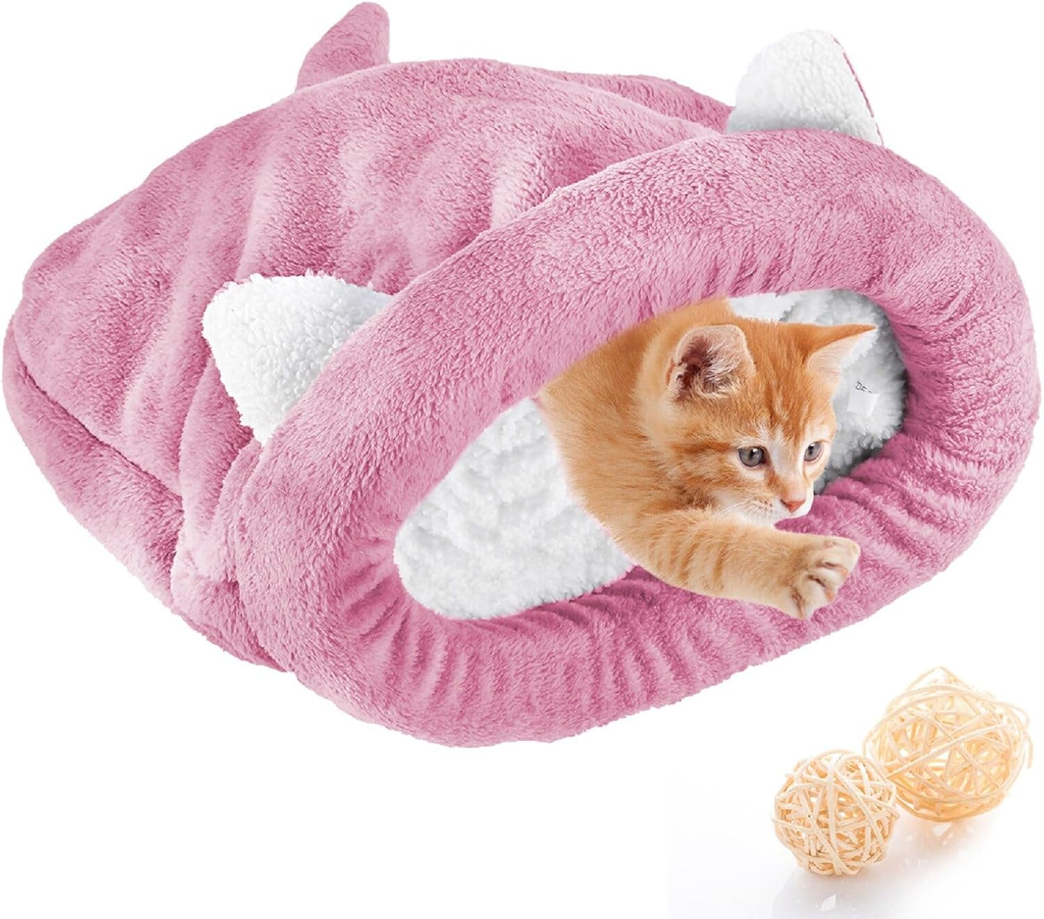 NCONCO Cat Sleeping Bag, Pet Bed, Cat Sleeping Bag, Warm Cosy, Covered, Self-Heating, Cuddle Bag, Half Covered Cave for Cats, Puppies (Pink, M) image number 1