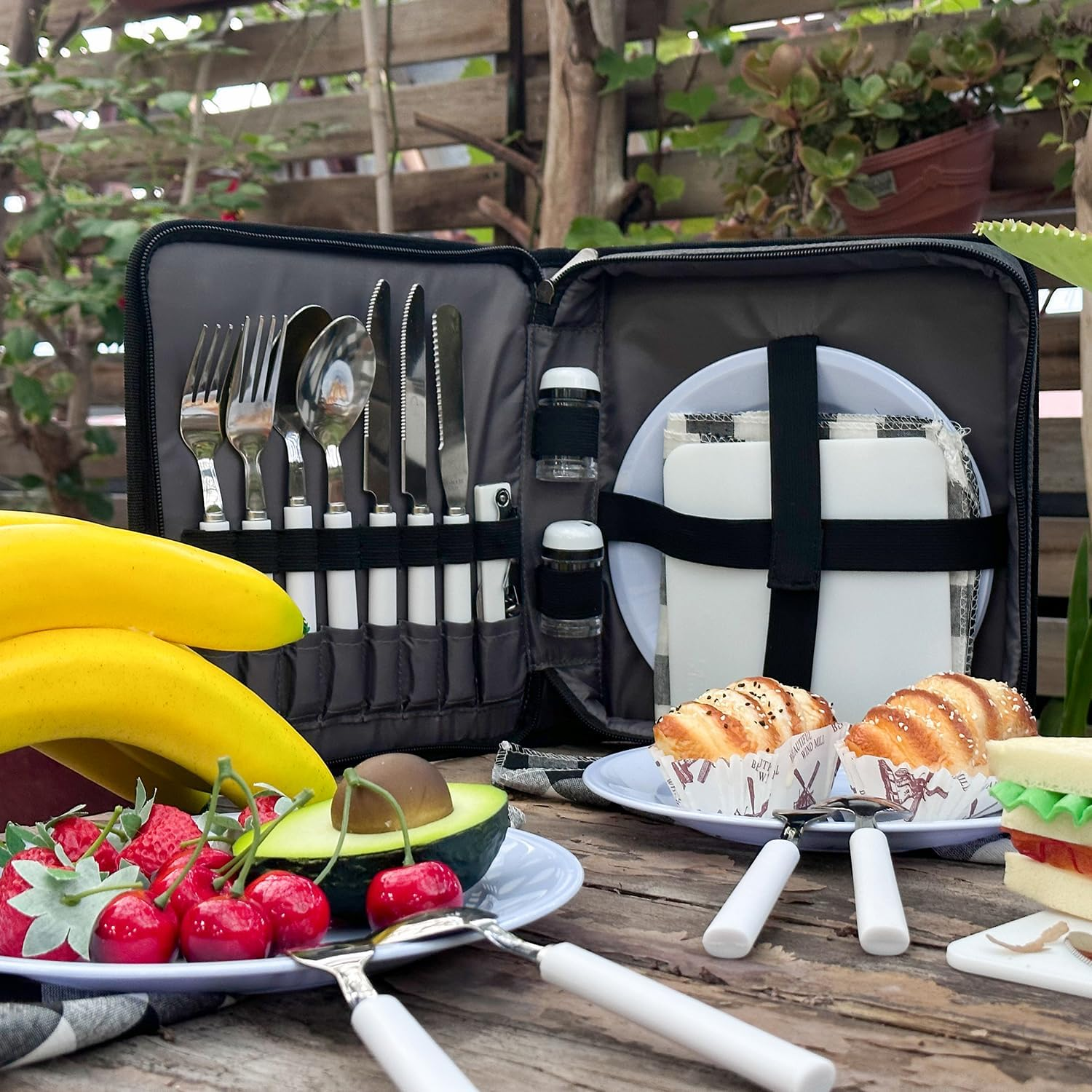 Picnic Set for 2 - Includes 16 Pcs, Portable Travel Utensils with Case, Reusable Camping Cutlery Plates, Stainless Steel of Spoons and Forks, for Hiking, Camp, BBQ, Gift image number 5