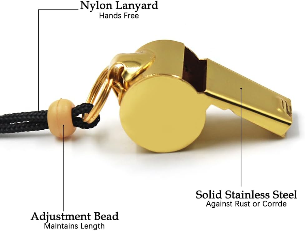 3 Pack Stainless Steel Whistle, Finegood Whistles Sports with Lanyard Loud Crsip Sound Referee Whistle for Coaches Teacher Emergency Whistle-Silver, Golden, Rose