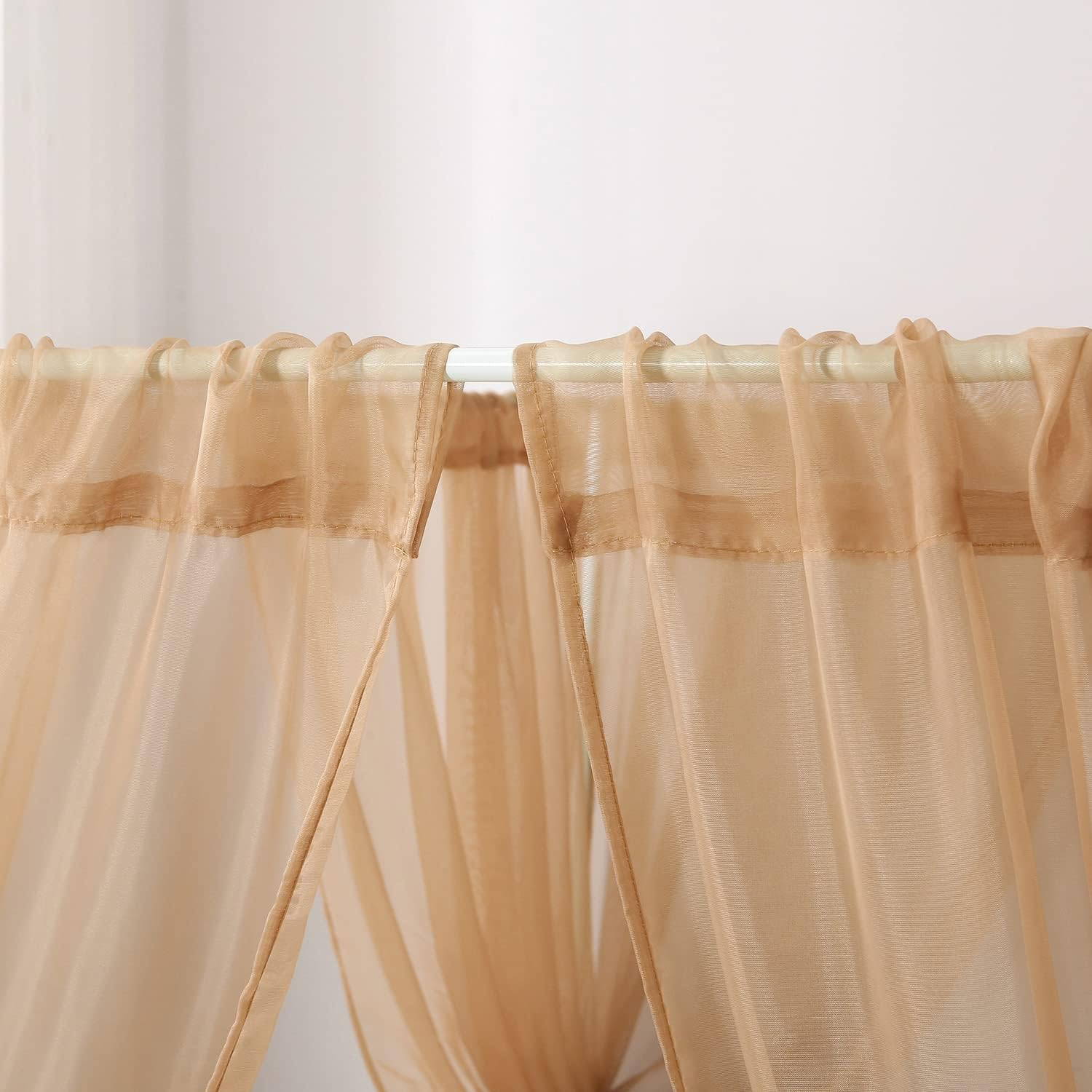 WANFASO Princess Chiffon Bed Canopy, Canopy Curtains for Queen Bed Adults, 4 Post Bed Drapes Room Decor(Light Coffee) image number 2