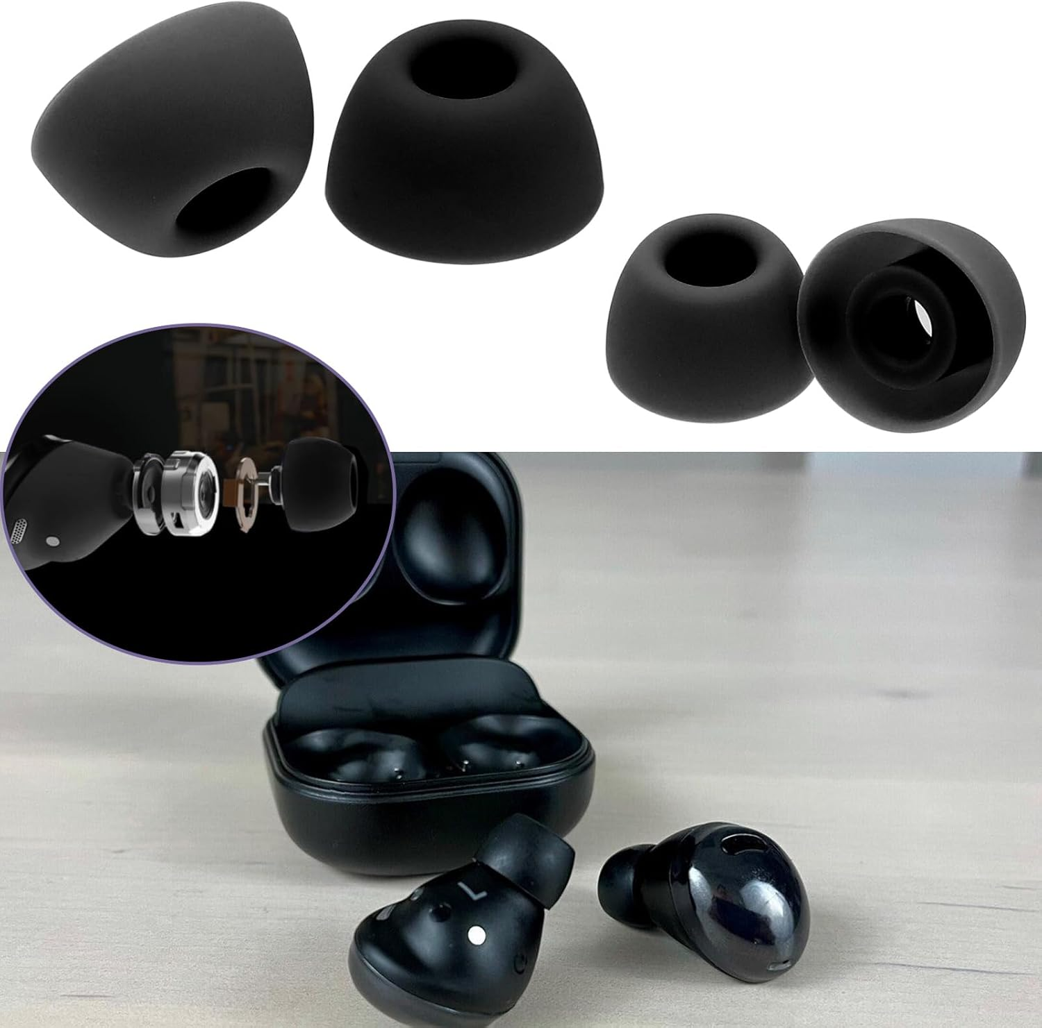 6 Pairs Silicone Earbuds Compatible with Samsung Galaxy Buds 2 Pro Replacement Earbuds Tips Small/Medium/Large 3 Size, Black - Purple image number 4