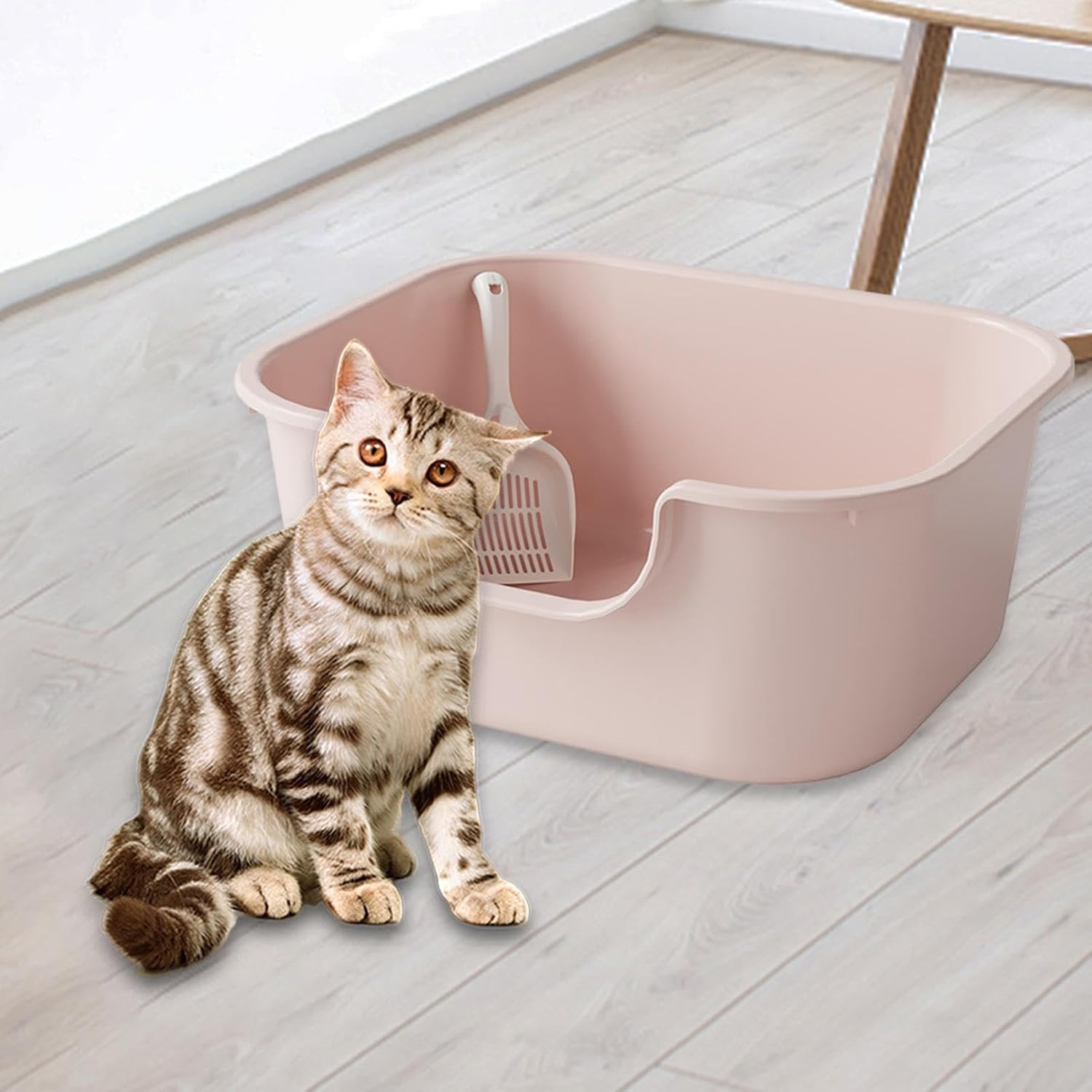 Leefasy Cat Litter Basin Cat Litter Box with High Side Splashproof Kitty Litter Pans Open Top Pet Litter Tray for Small and Large Cats, Pink image number 4