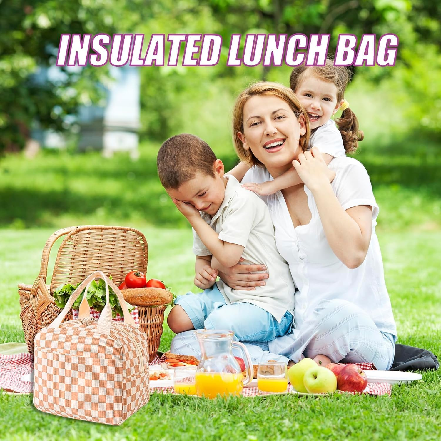 Lylilidy Insulated Lunch Bag Women, Large Pack Lunch Bags, Lunch Bags Cooler Tote for Kids, Leakproof Ladies Bento Bag for Work, School, Picnic(Coffee Check) image number 3