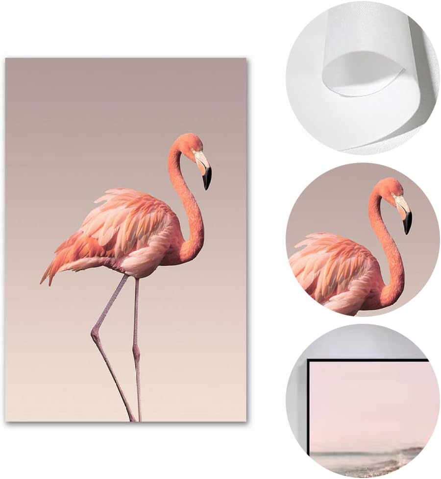 3 Pcs Romantic Flamingo Rose Wall Paintings, Animal Painting Modern Wall Art Home Decor, Contemporary Bird Wall Decor, Framed Wall Art for Living Room, Bedroom, Apartment, 40X60 CM image number 3