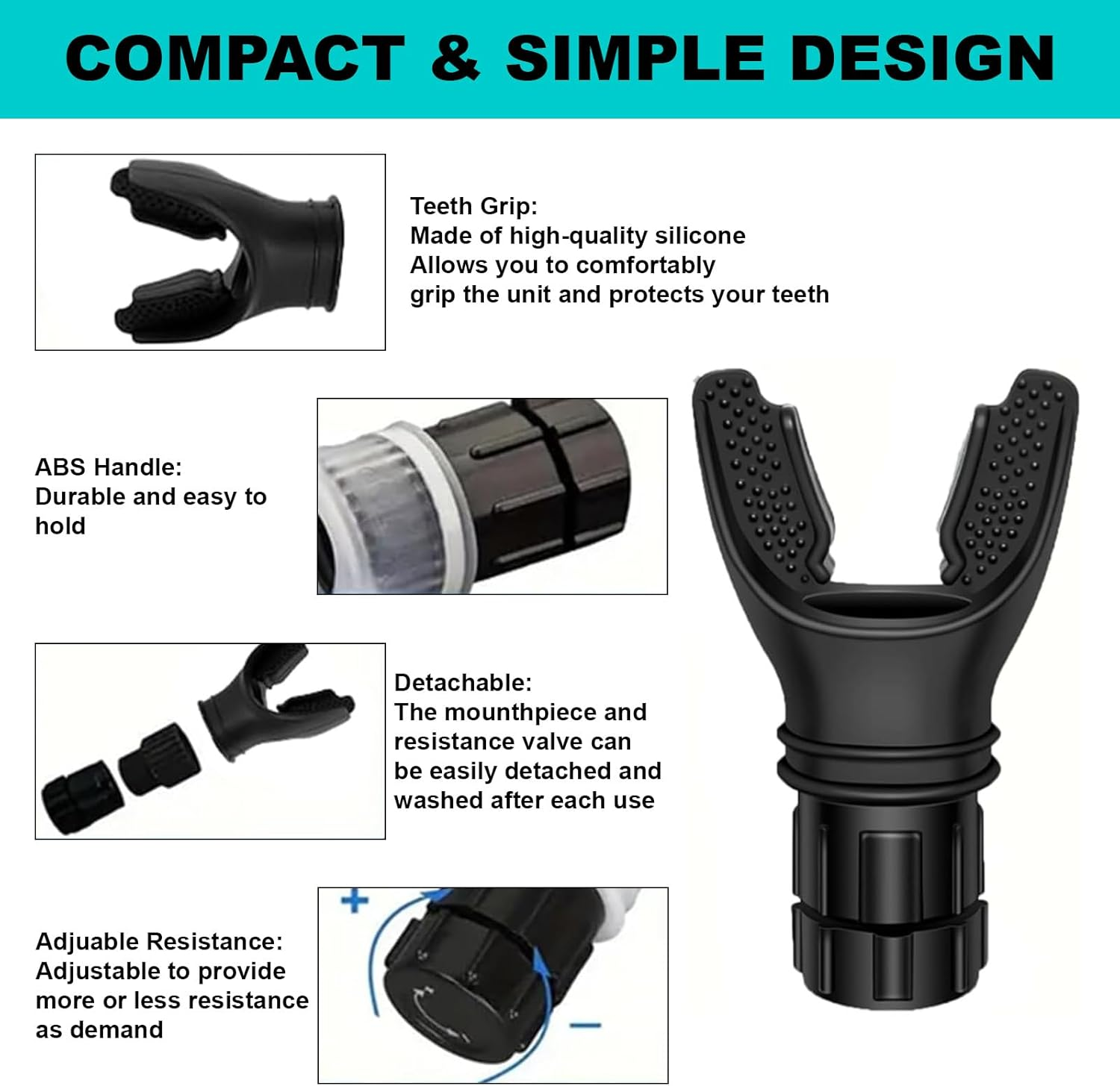 Adjustable Resistance Lung Capacity, Respiratory Trainer Compact Lung Exercise Device for Exercise Trainer, Easy to Carry, Easy to Clean, Portable Exerciser (Black) image number 1