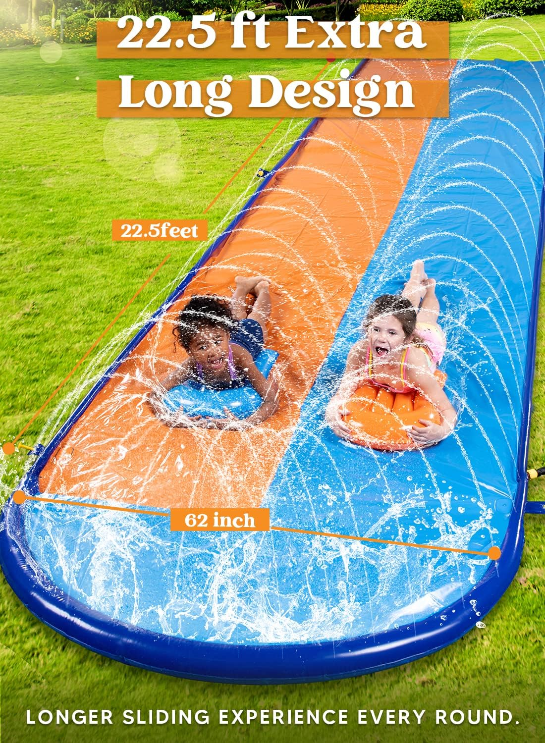 Sloosh 22.5FT Double Water Slides, Heavy Duty Lawn Slip and Slide with Sprinkler and 2 Inflatable Boards Backyard Yard Lawn Summer Outdoor Water Toy for Kids Adults image number 3