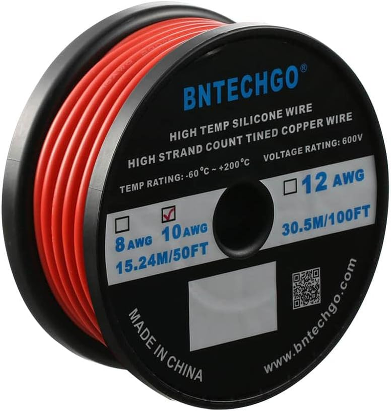 BNTECHGO 10 Gauge Silicone Wire Ultra Flexible 20 Feet High Temp 200 Deg C 600V 10 AWG Silicone Wire 1050 Strands of Tinned Copper Wire Stranded Wire Model Battery Cable Black and Red Each Color 10 Ft image number 5