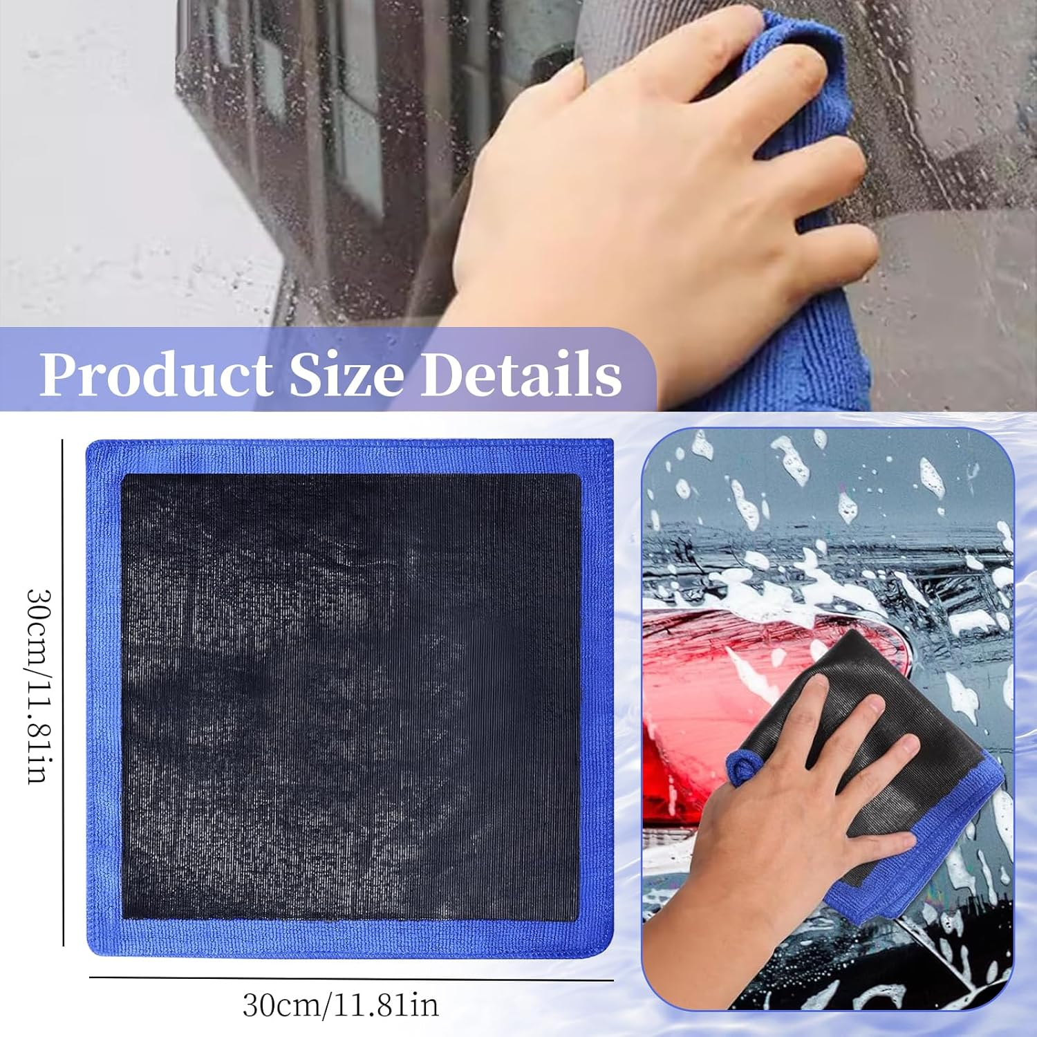 Magic Clay Car Wash Towel, Reusable Car Beauty Cleaning Cloth, Deep Cleaning Towel for Vehicle Paint, Glass, Windows & Headlights, Quick & Effortless Stubborn Contaminant Removal (Purple) - Blue image number 6