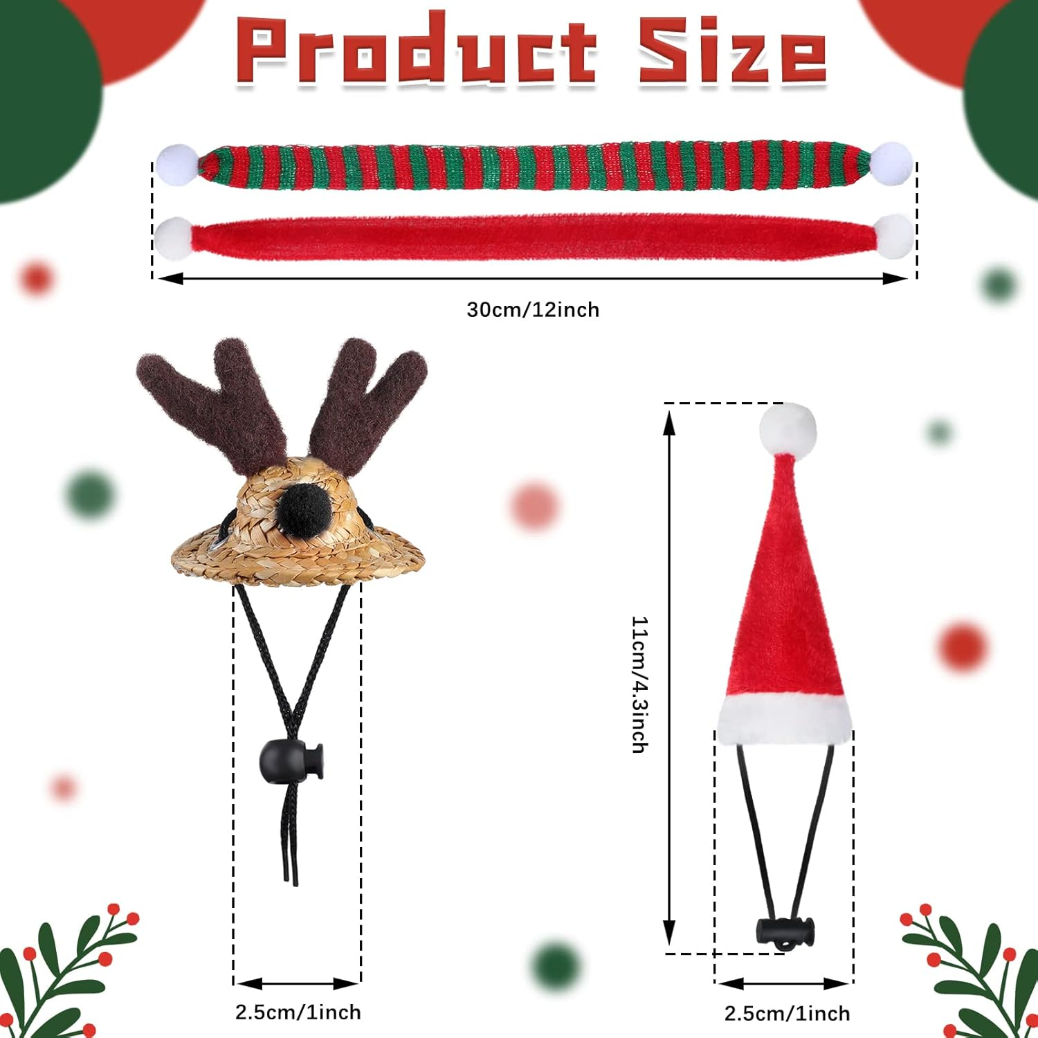 7 Piece Christmas Bearded Dragon Costume Set - Santa Hat, Scarf, Leash Harness - Xmas Lizard Accessories for Reptile Cosplay Photo Prop, Red