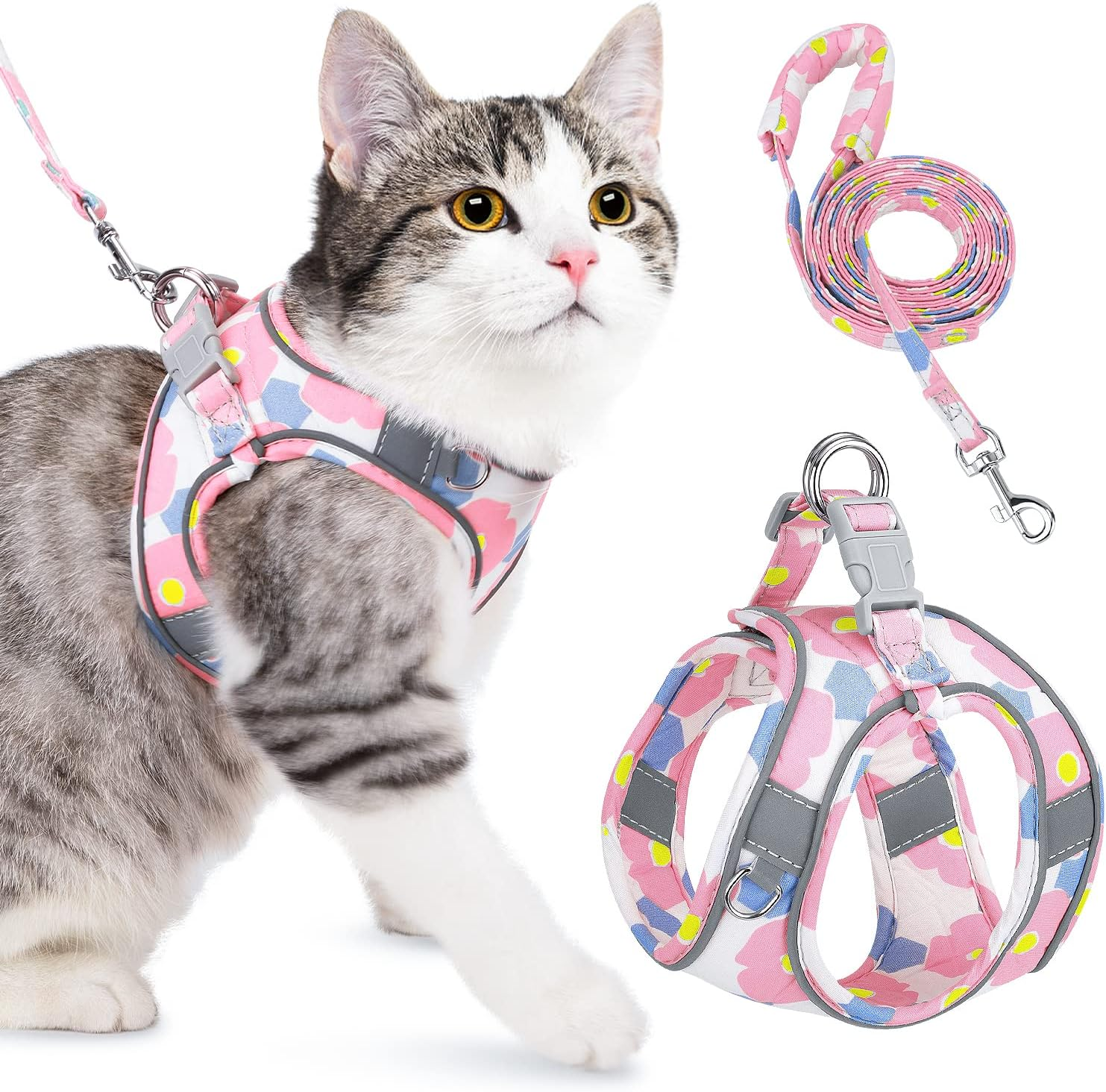 AUTOWT Cat Harness and Leash, Breathable Kitten Escape Proof Harnesses, Adjustable Reflective Puppy Vest Harness with Leashes Set Soft Pet Safety Jacket for Outdoor Walking