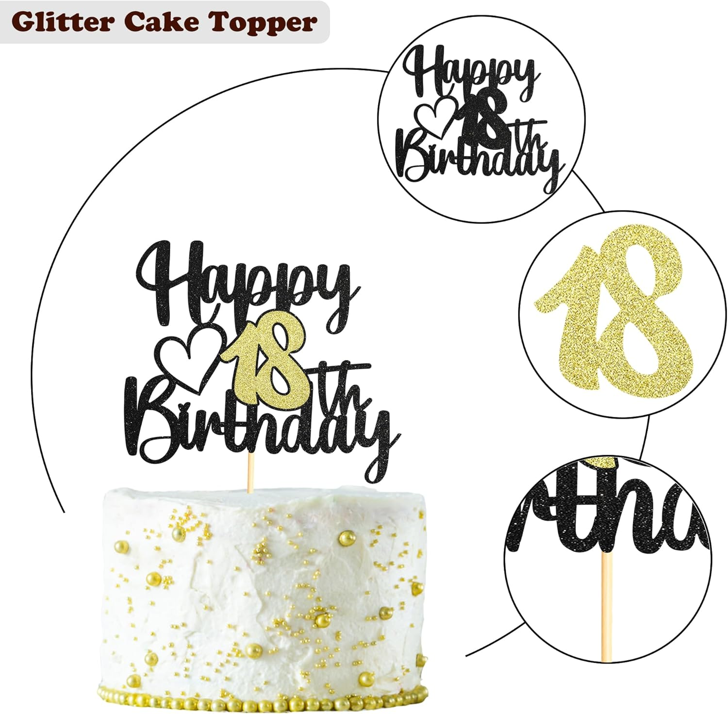 Sumerk 1 PC Happy 18Th Birthday Cake Topper Gold Happy Birthday Cake Decorations for Women Men 18Th Birthday Cake Toppers Cake Decoration for Birthday Anniversary Party image number 2