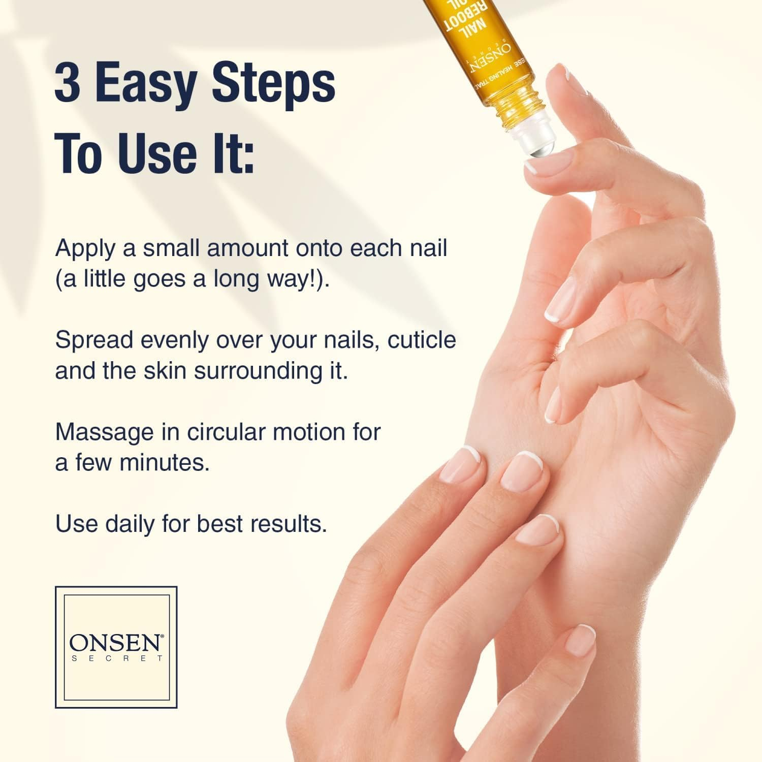 Onsen Secret Nail Reboot Duo - Treatment for Damaged Nails - Natural Nail Care & Cuticle Repair - Visible Results for Perfect Nails, Cuticle Conditioner Cream 15Ml & Nail Reboot Oil 10Ml image number 3